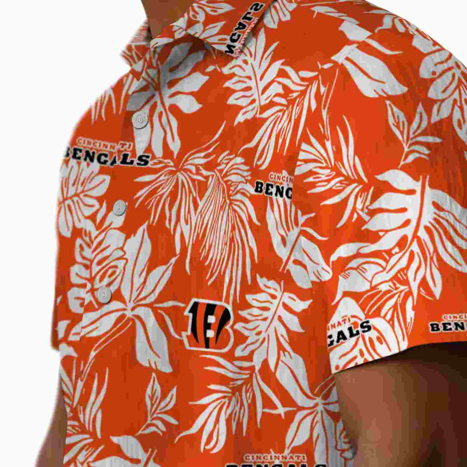 cincinnati bengals tropical leaf orange white hawaiian shirt trendy