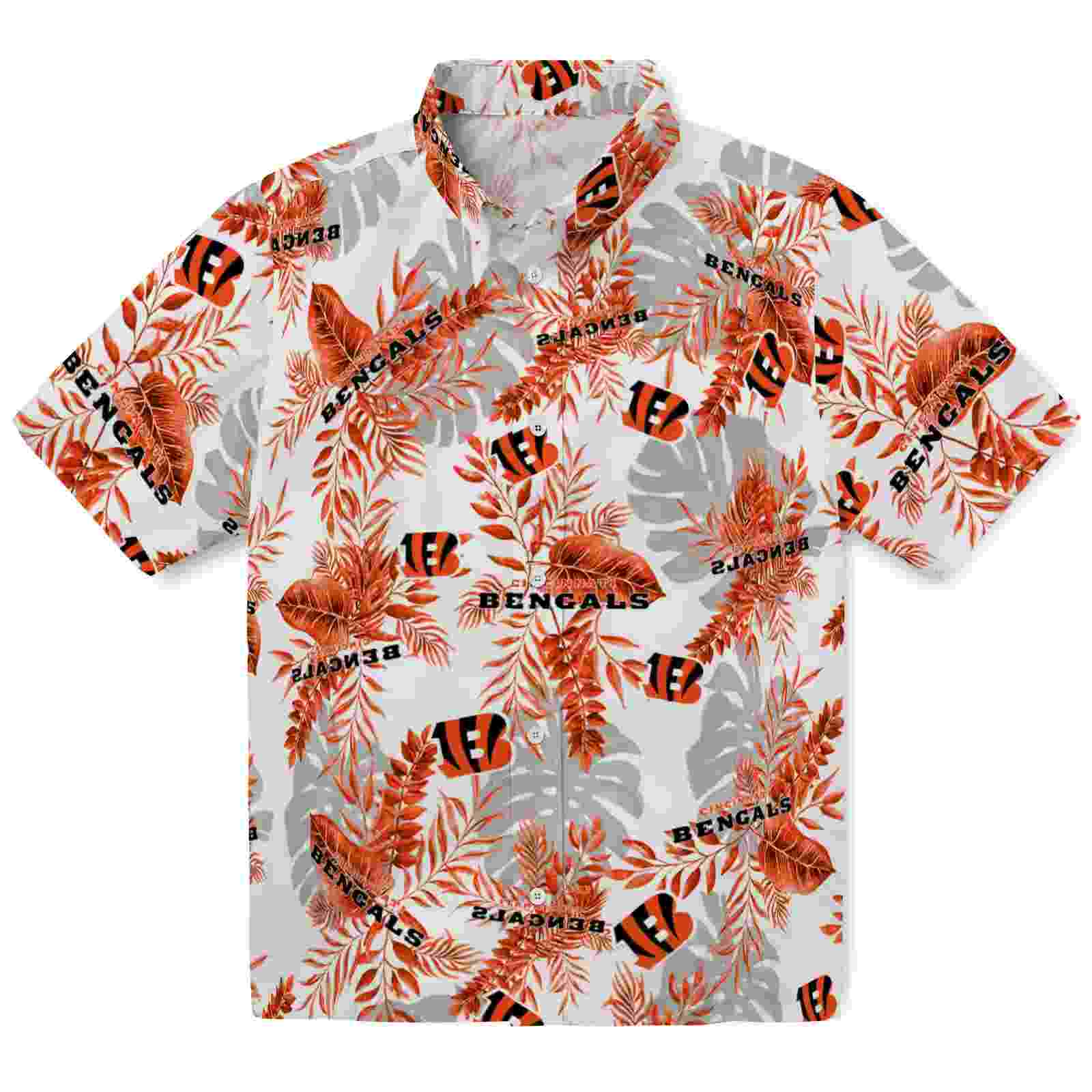 Cincinnati Bengals Tropical Leaves Orange White Hawaiian Shirt