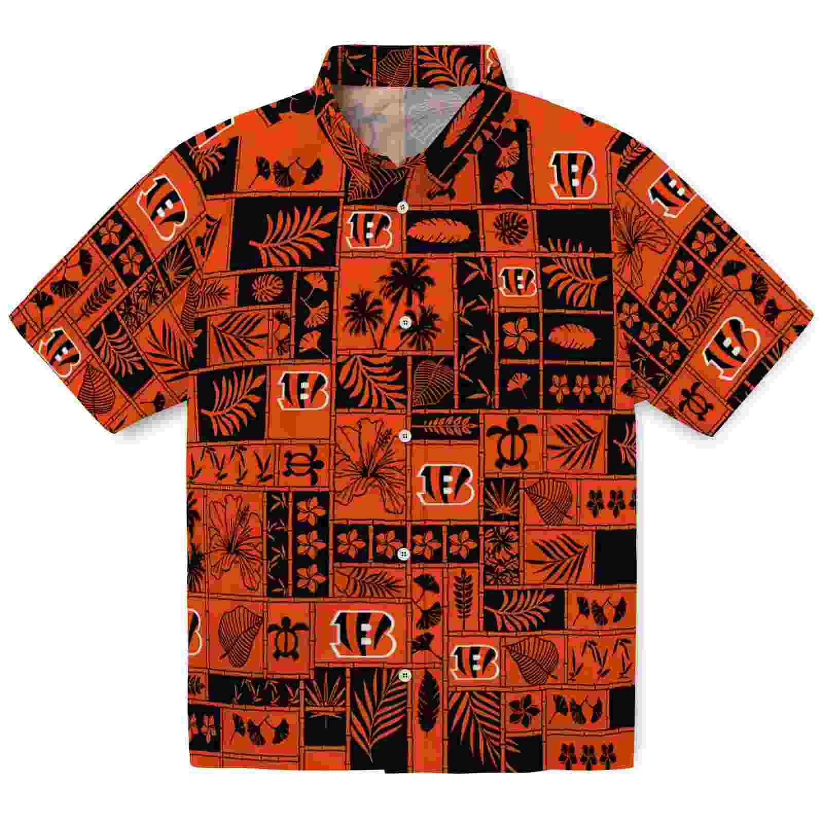 Cincinnati Bengals Tropical Patchwork Orange Black Hawaiian Shirt