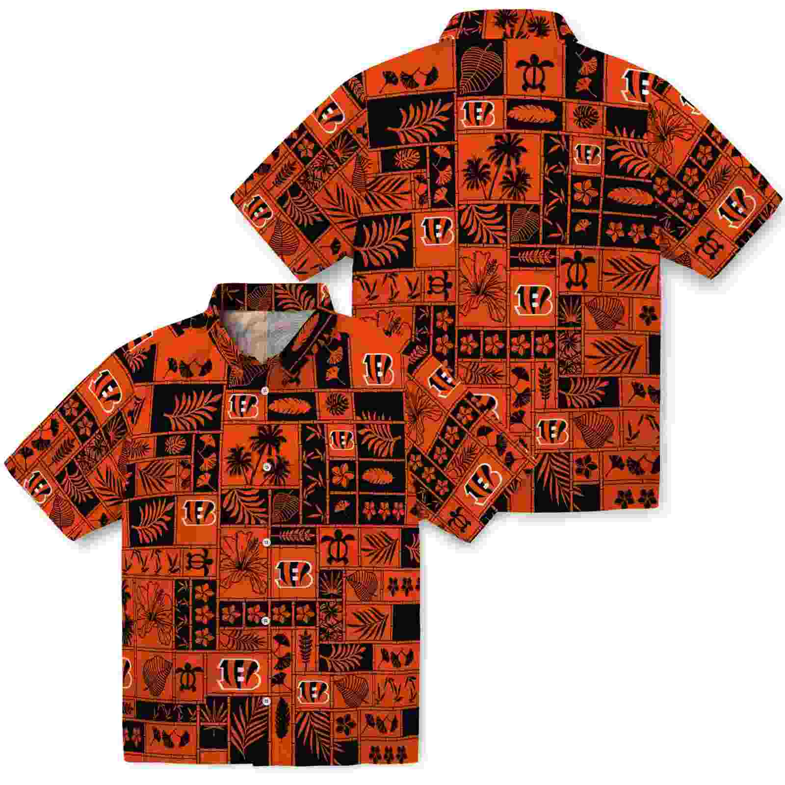 cincinnati bengals tropical patchwork orange black hawaiian shirt high quality