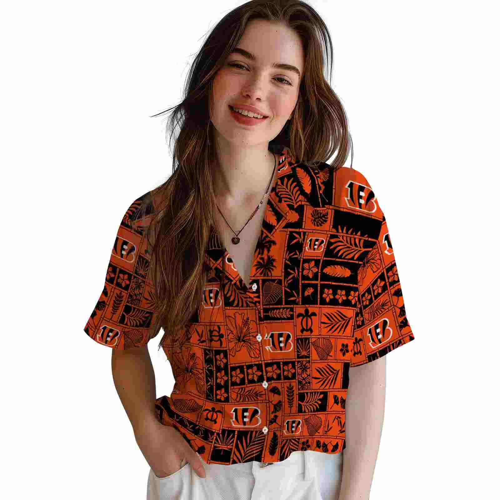 cincinnati bengals tropical patchwork orange black hawaiian shirt latest model