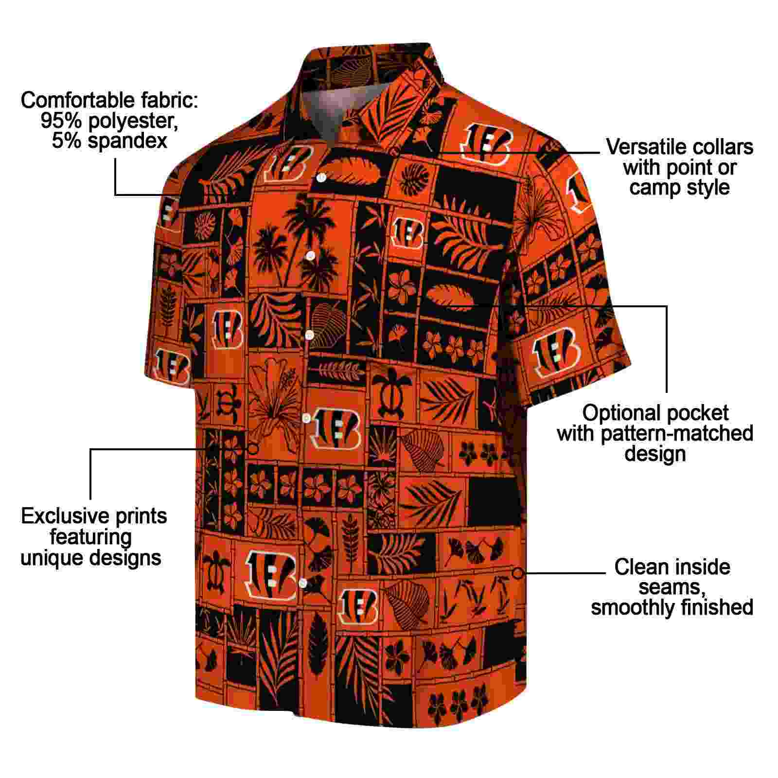 cincinnati bengals tropical patchwork orange black hawaiian shirt new arrival