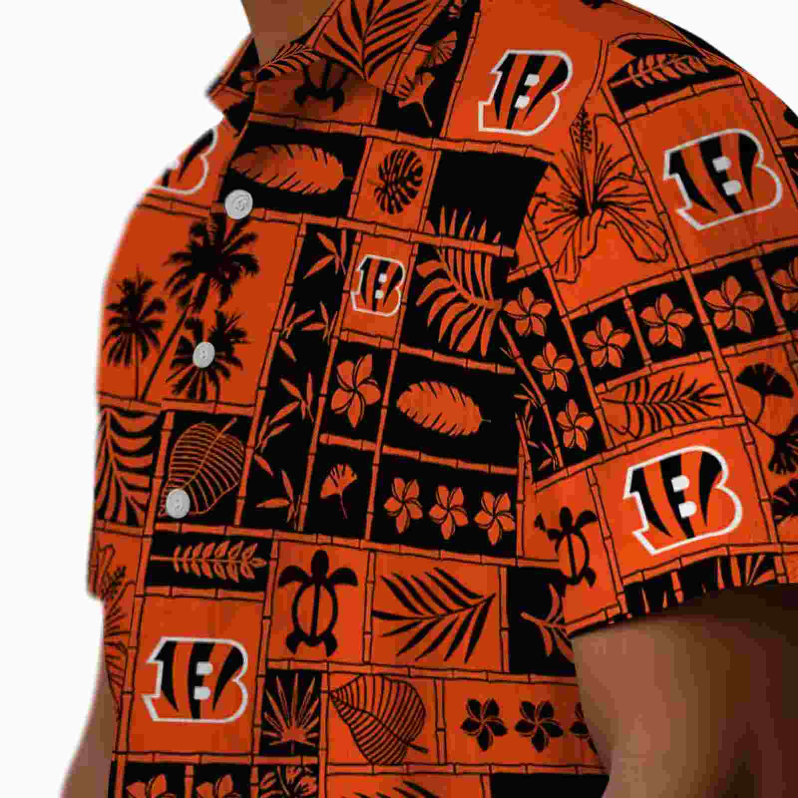 cincinnati bengals tropical patchwork orange black hawaiian shirt trendy