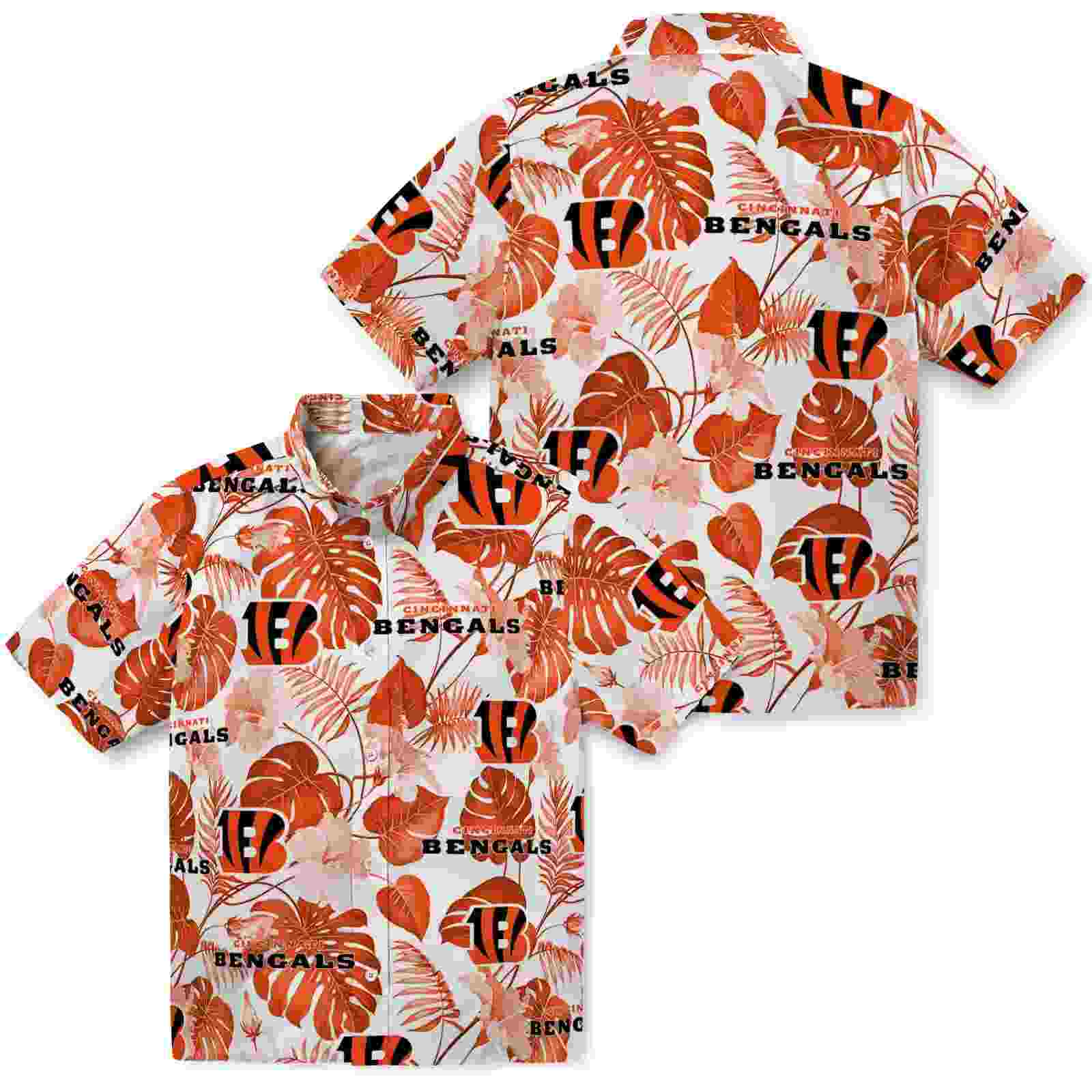 cincinnati bengals tropical plants orange white hawaiian shirt high quality