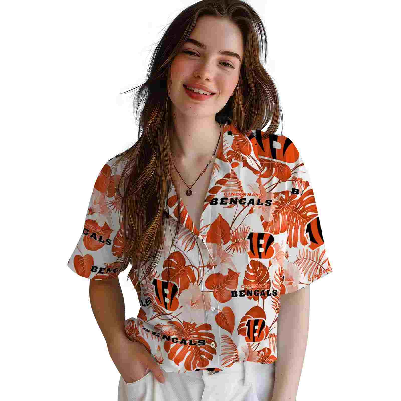 cincinnati bengals tropical plants orange white hawaiian shirt latest model