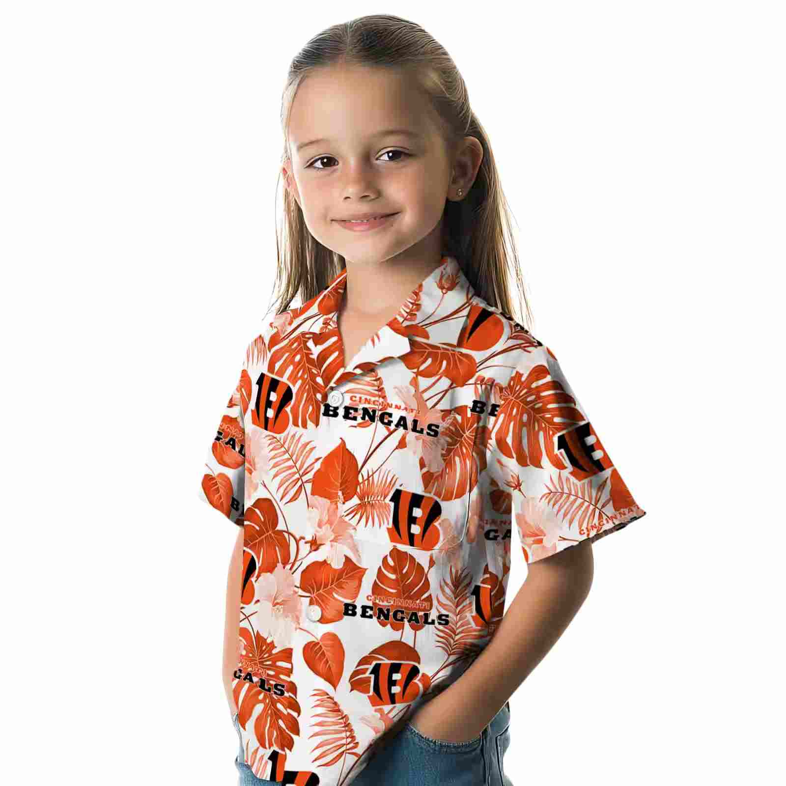 cincinnati bengals tropical plants orange white hawaiian shirt premium grade