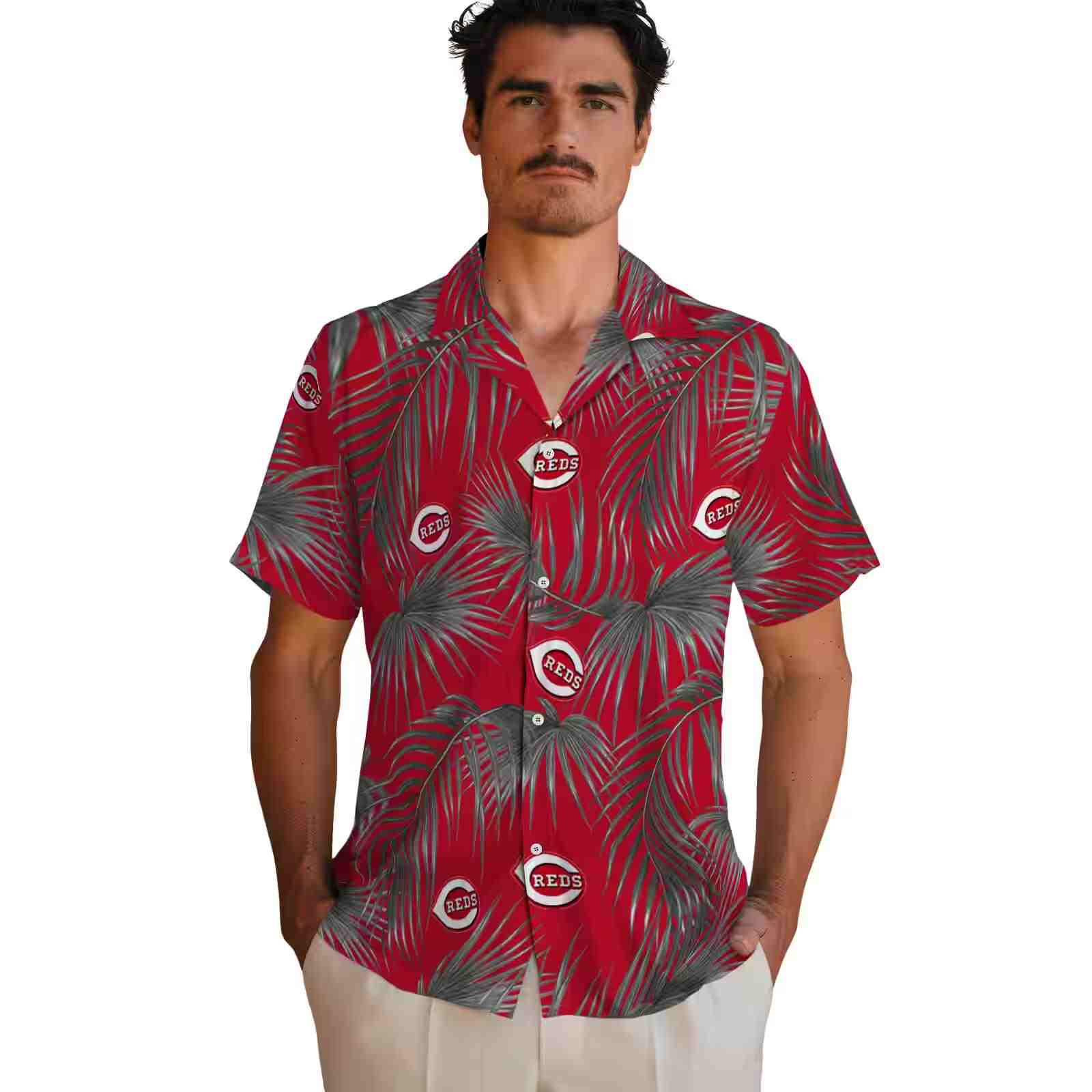 cincinnati reds leafy palms red hawaiian shirt fashion forward