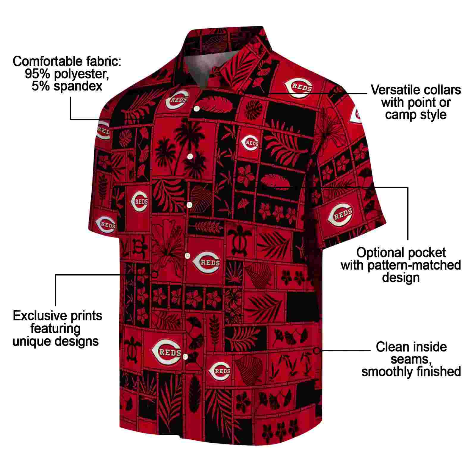 cincinnati reds tropical patchwork red black hawaiian shirt new arrival