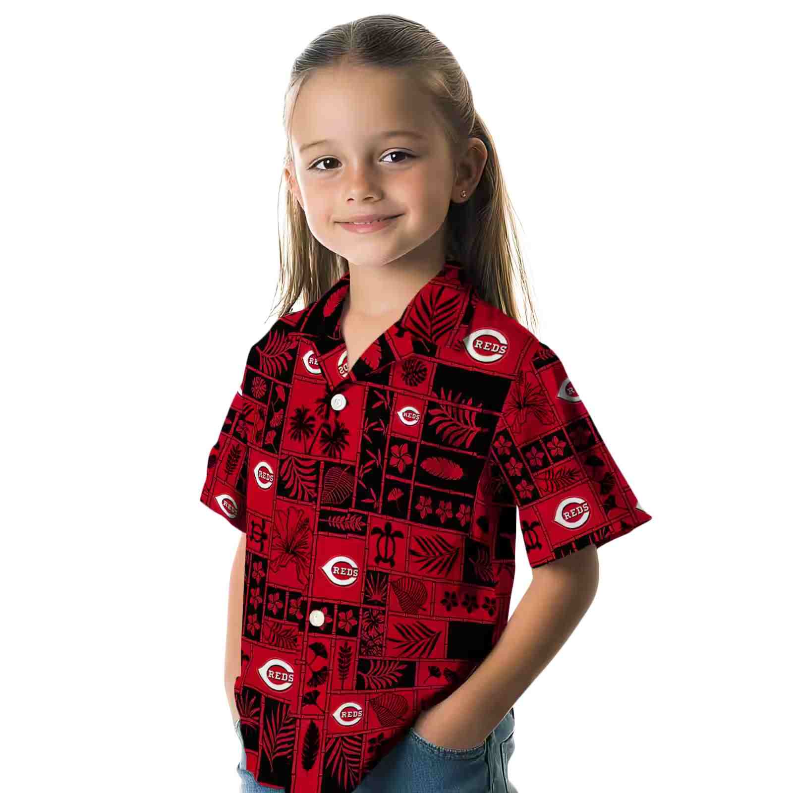 cincinnati reds tropical patchwork red black hawaiian shirt premium grade