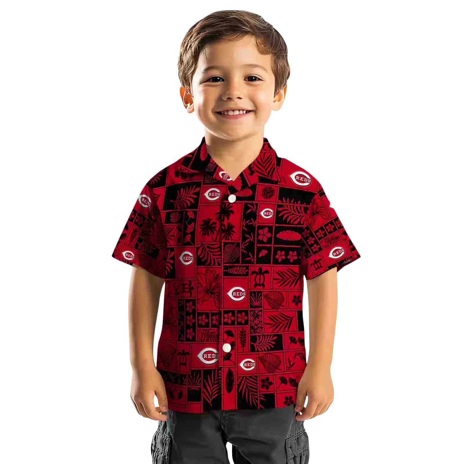 cincinnati reds tropical patchwork red black hawaiian shirt top rated