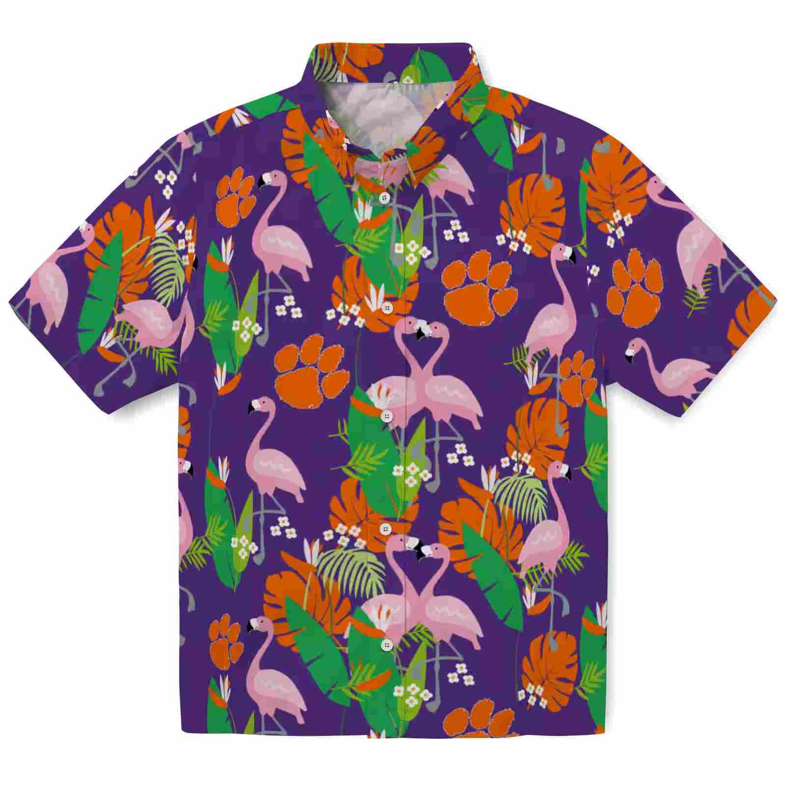 Clemson Tigers Flamingo Foliage Orange Green Hawaiian Shirt