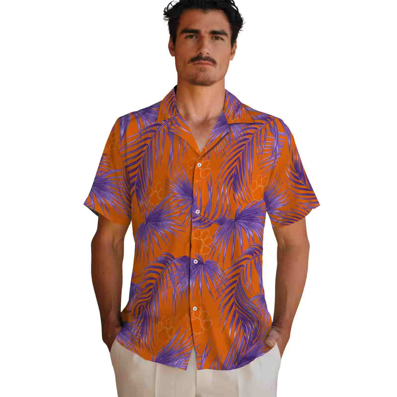 clemson tigers leafy palms orange hawaiian shirt fashion forward