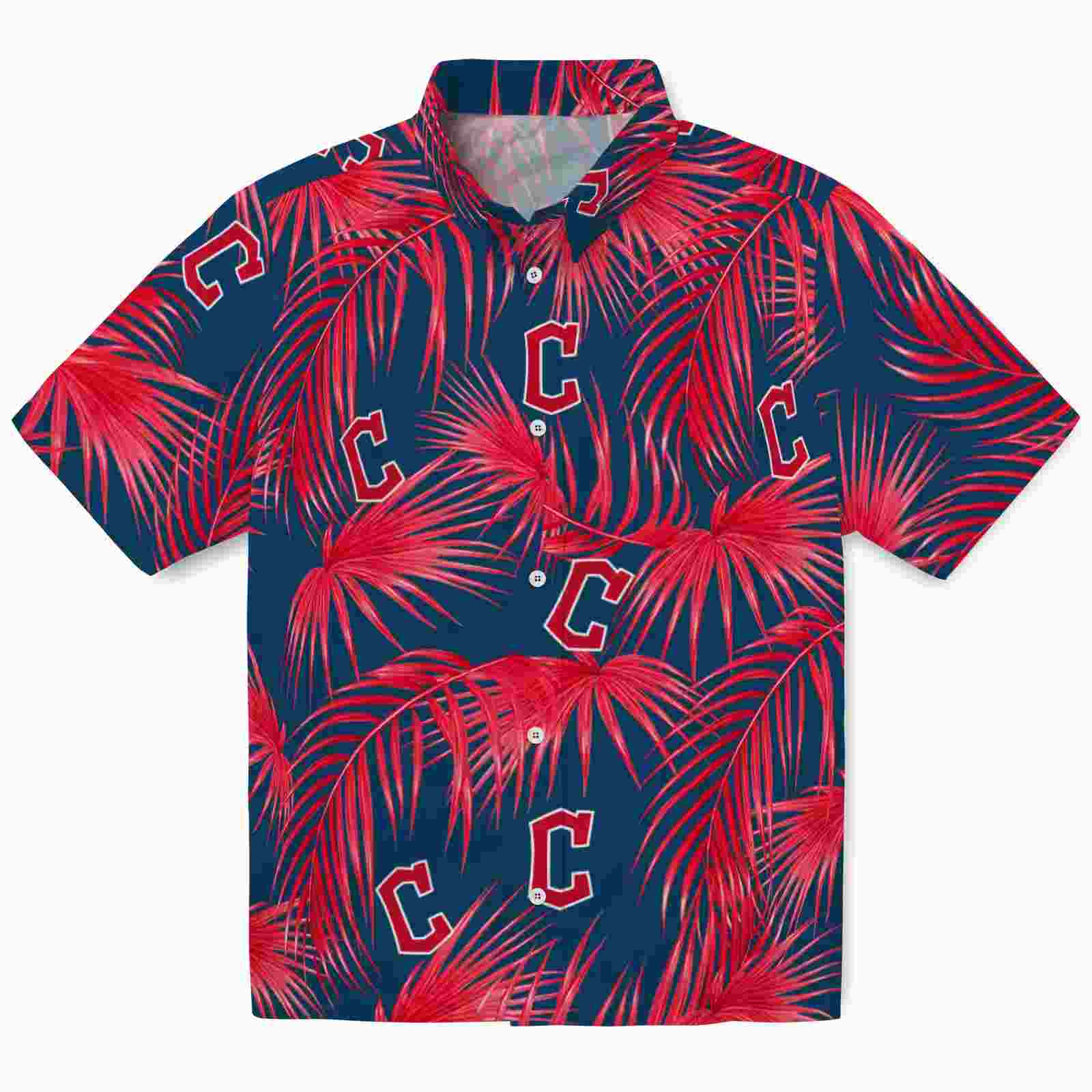 Cleveland Guardians Leafy Palms Navy Blue Hawaiian Shirt