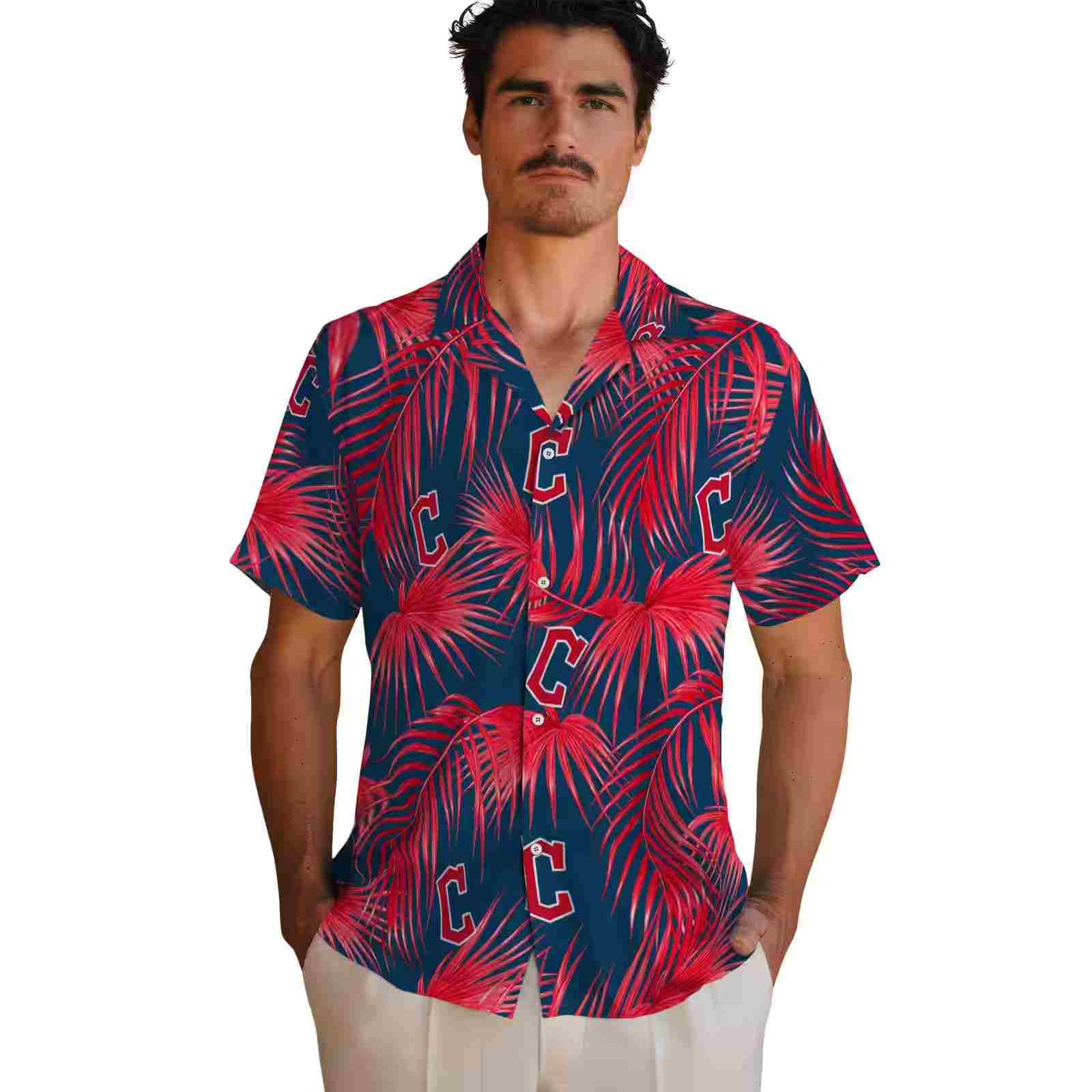 cleveland guardians leafy palms navy blue hawaiian shirt fashion forward