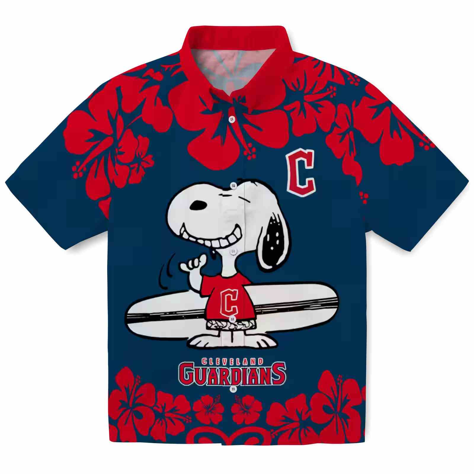 Cleveland Guardians Snoopy Surf Navy Blue White Hawaiian Shirt