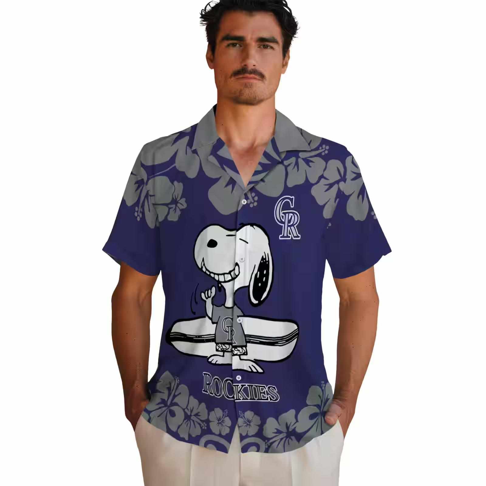 colorado rockies snoopy surf blue white hawaiian shirt fashion forward