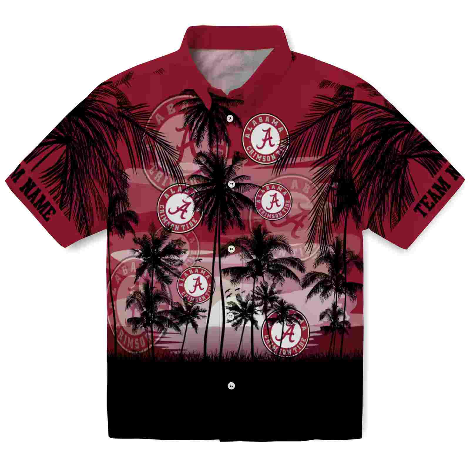 Custom Alabama Crimson Tide Sunset Scene Crimson Black Hawaiian Shirt