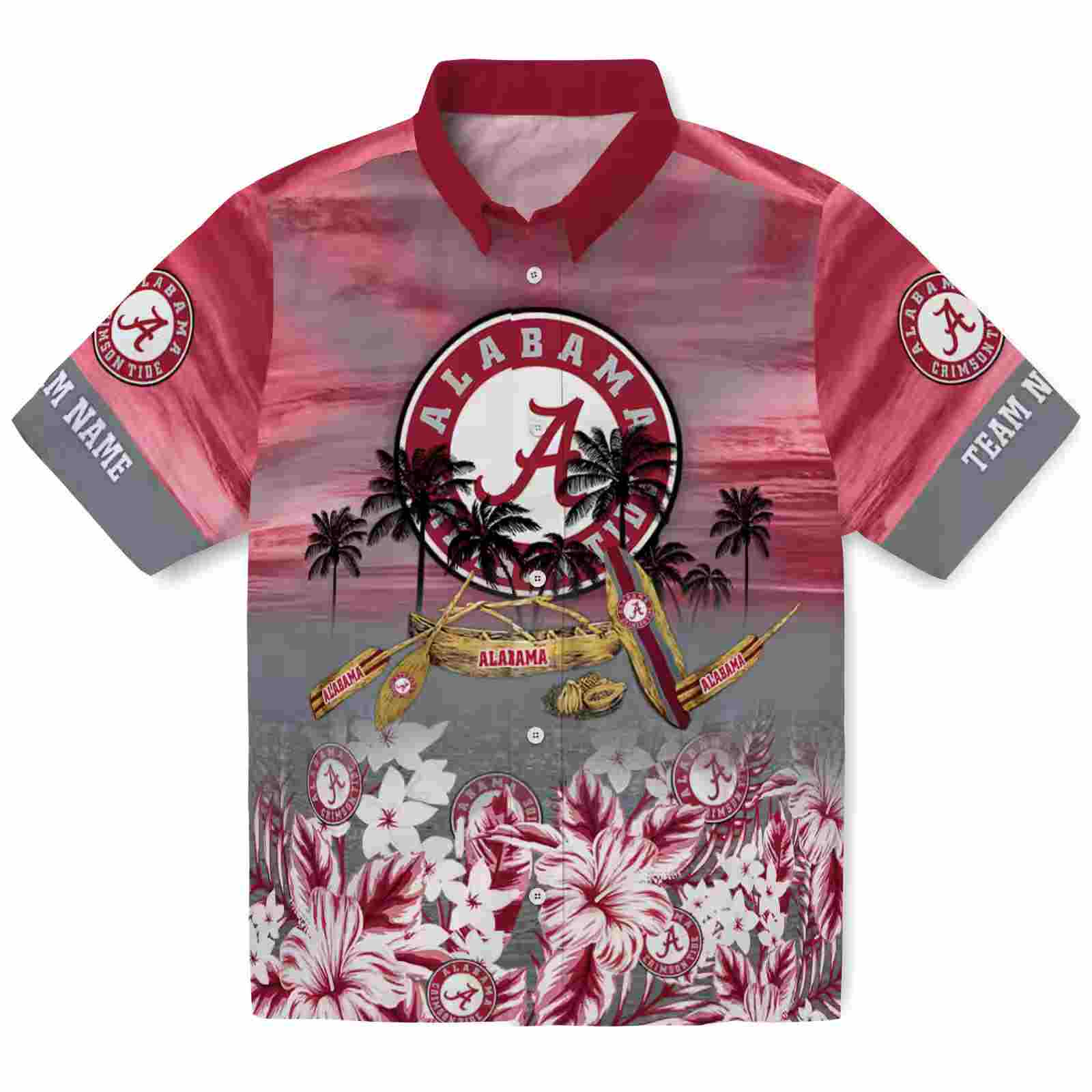 Custom Alabama Crimson Tide Tropical Canoe Crimson Hawaiian Shirt