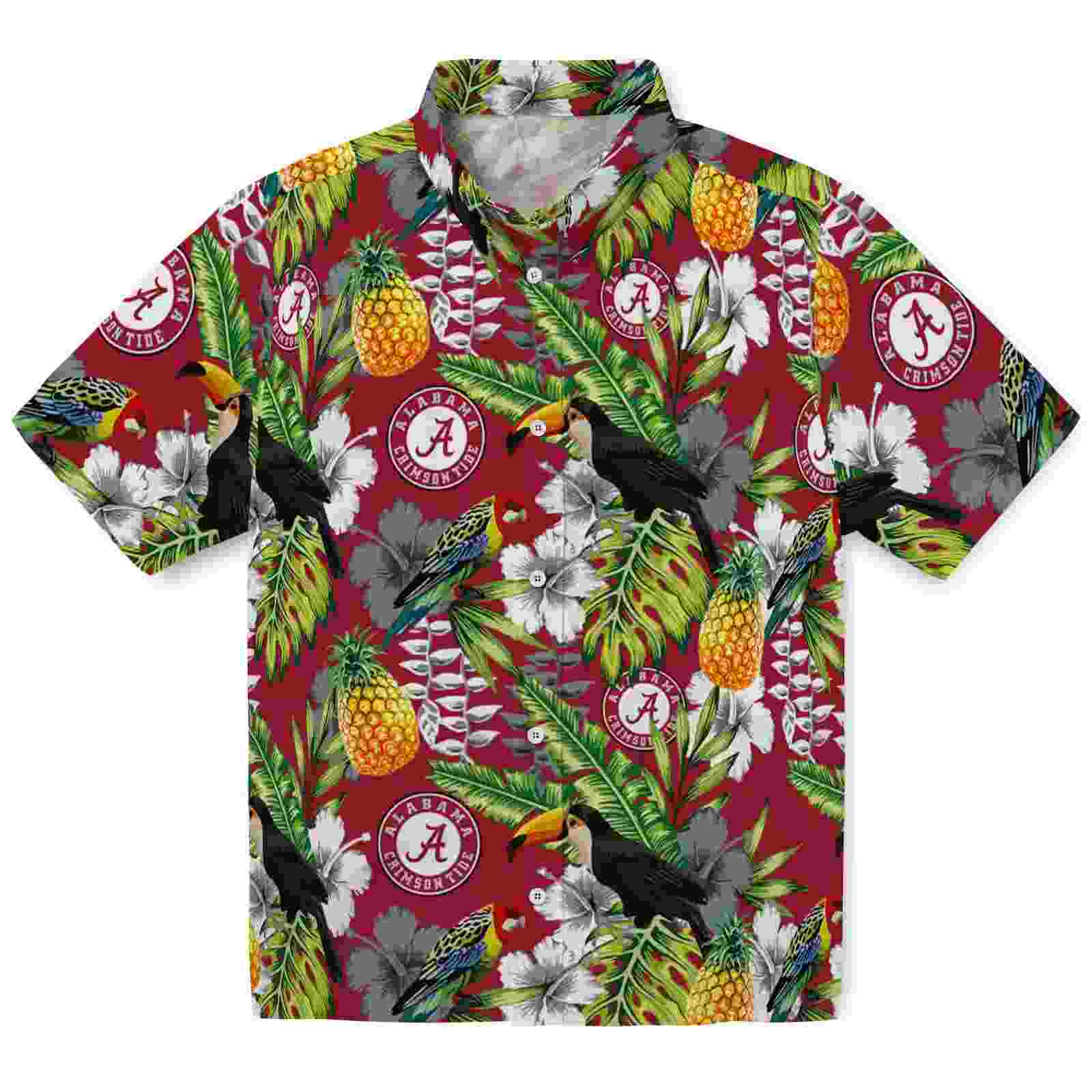 Custom Alabama Crimson Tide Tropical Toucan Crimson Green Hawaiian Shirt