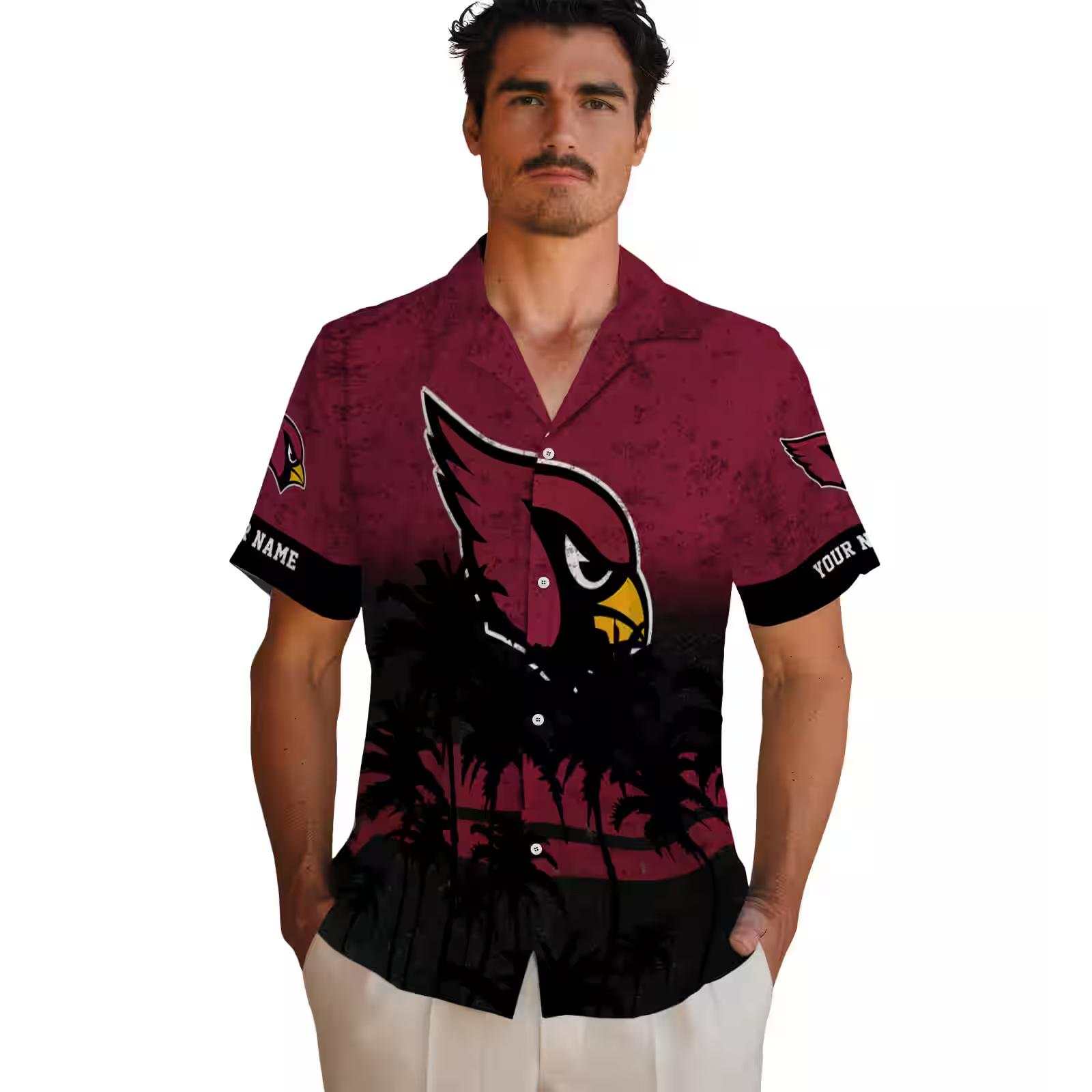 custom arizona cardinals sunset pattern red black hawaiian shirt fashion forward