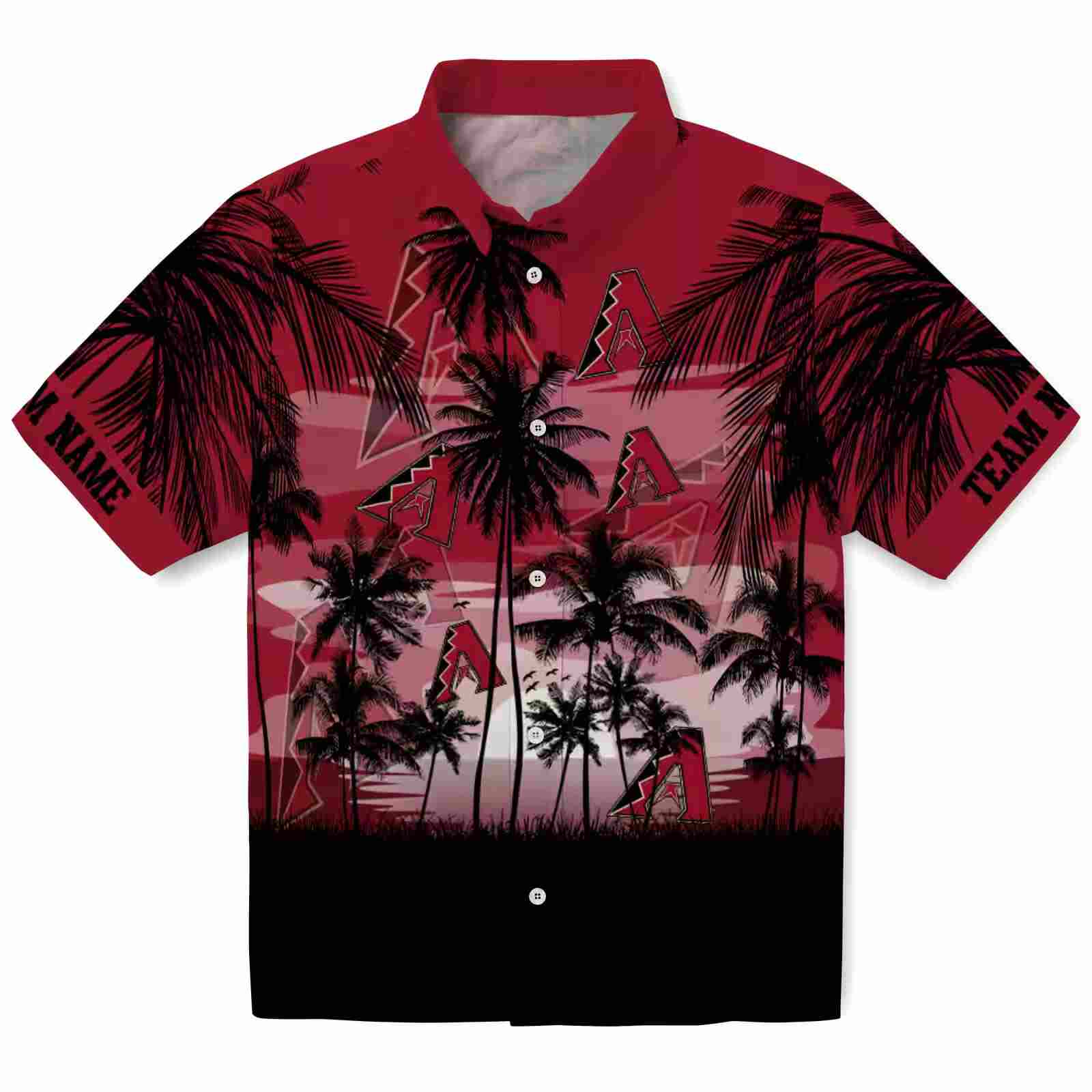 Custom Arizona Diamondbacks Sunset Scene Red Black Hawaiian Shirt