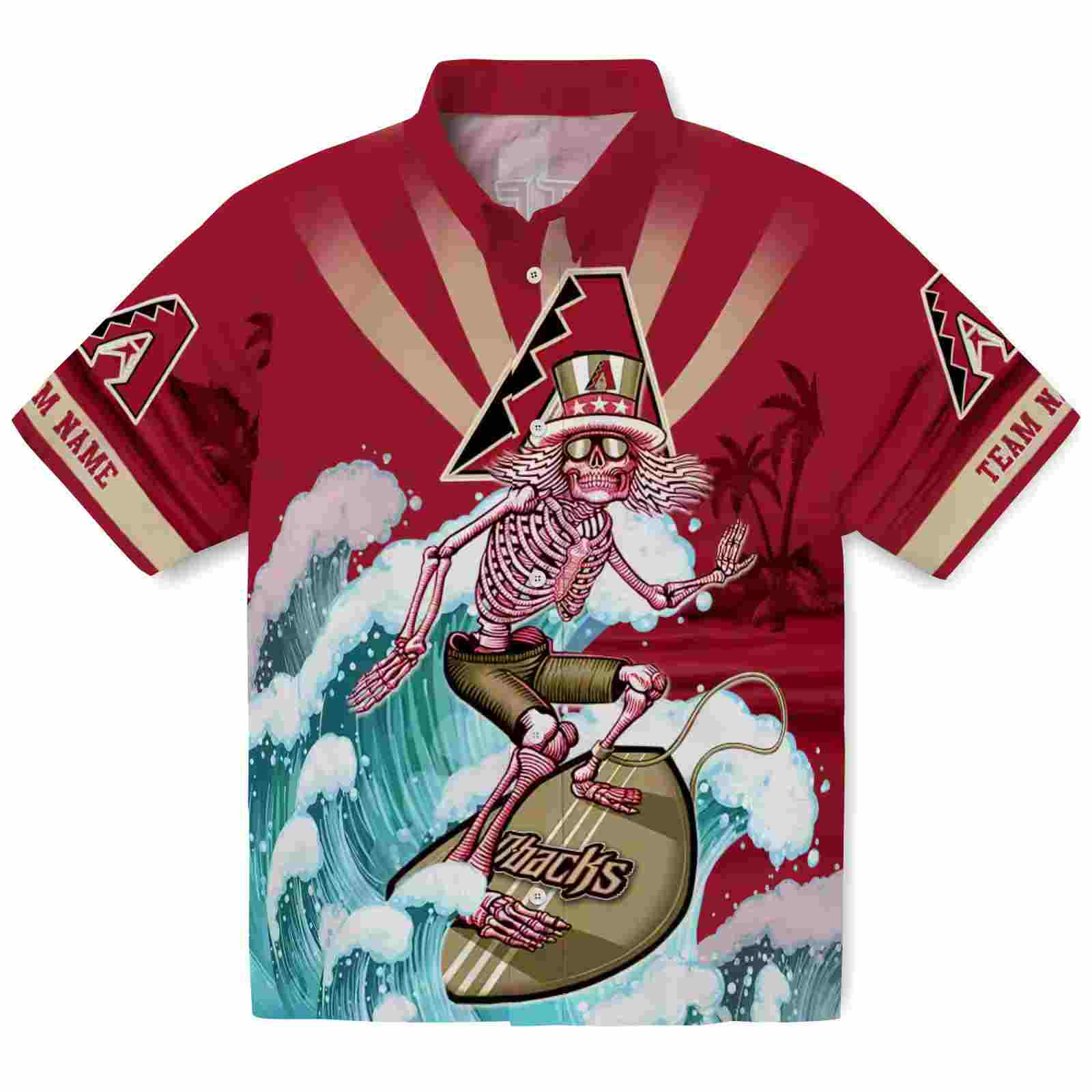 custom arizona diamondbacks surfing skeleton red blue hawaiian shirt best selling