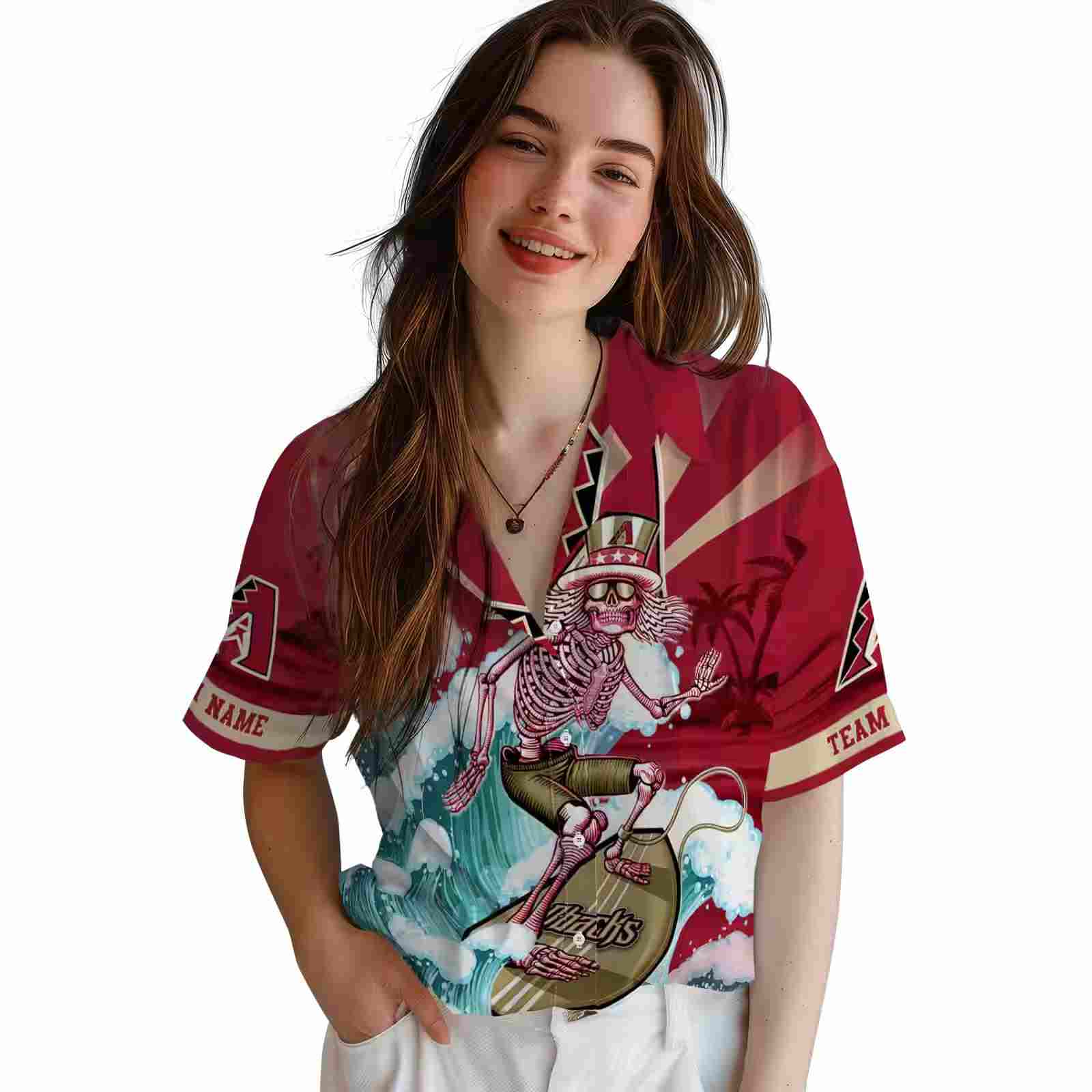 custom arizona diamondbacks surfing skeleton red blue hawaiian shirt latest model