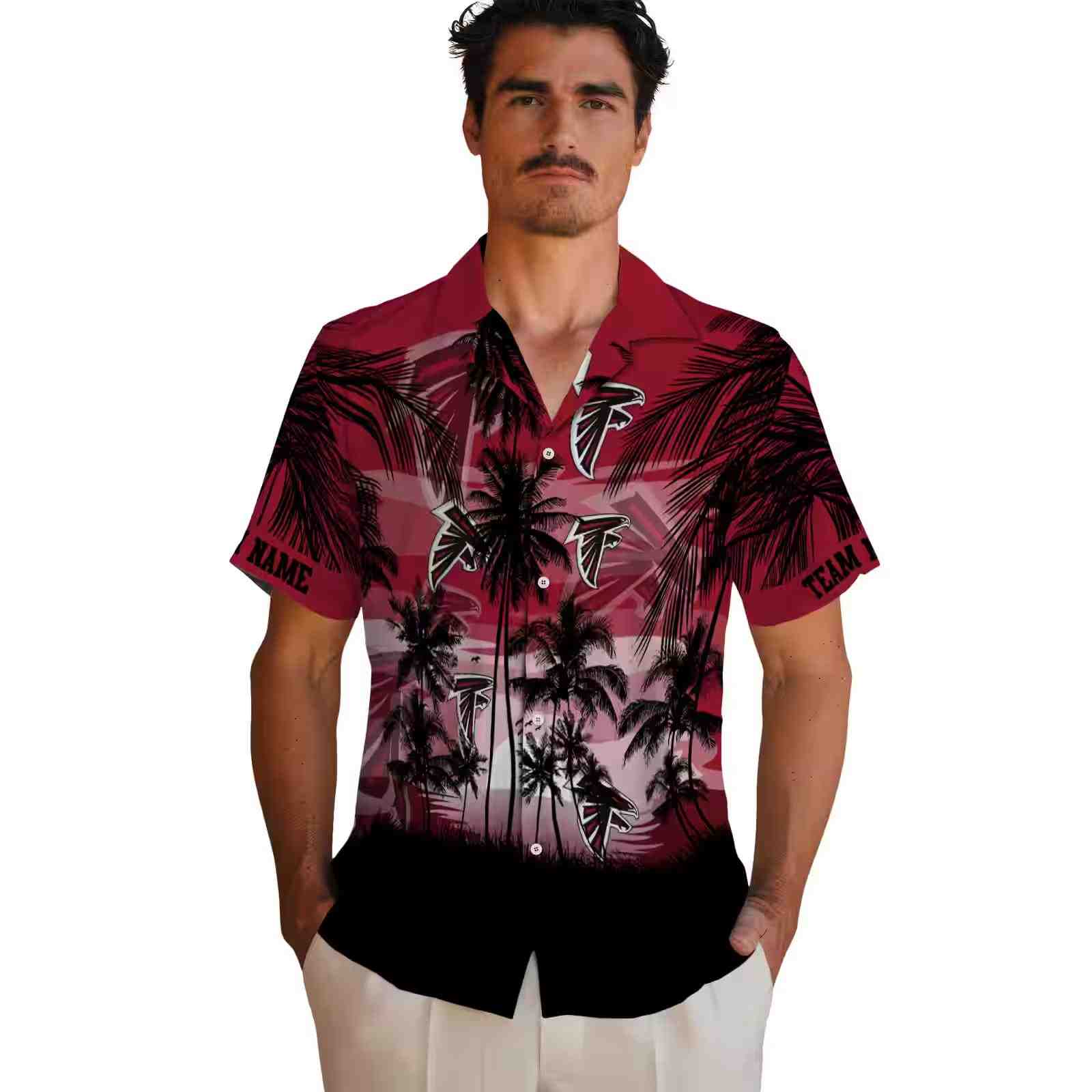 custom atlanta falcons sunset scene red black hawaiian shirt fashion forward