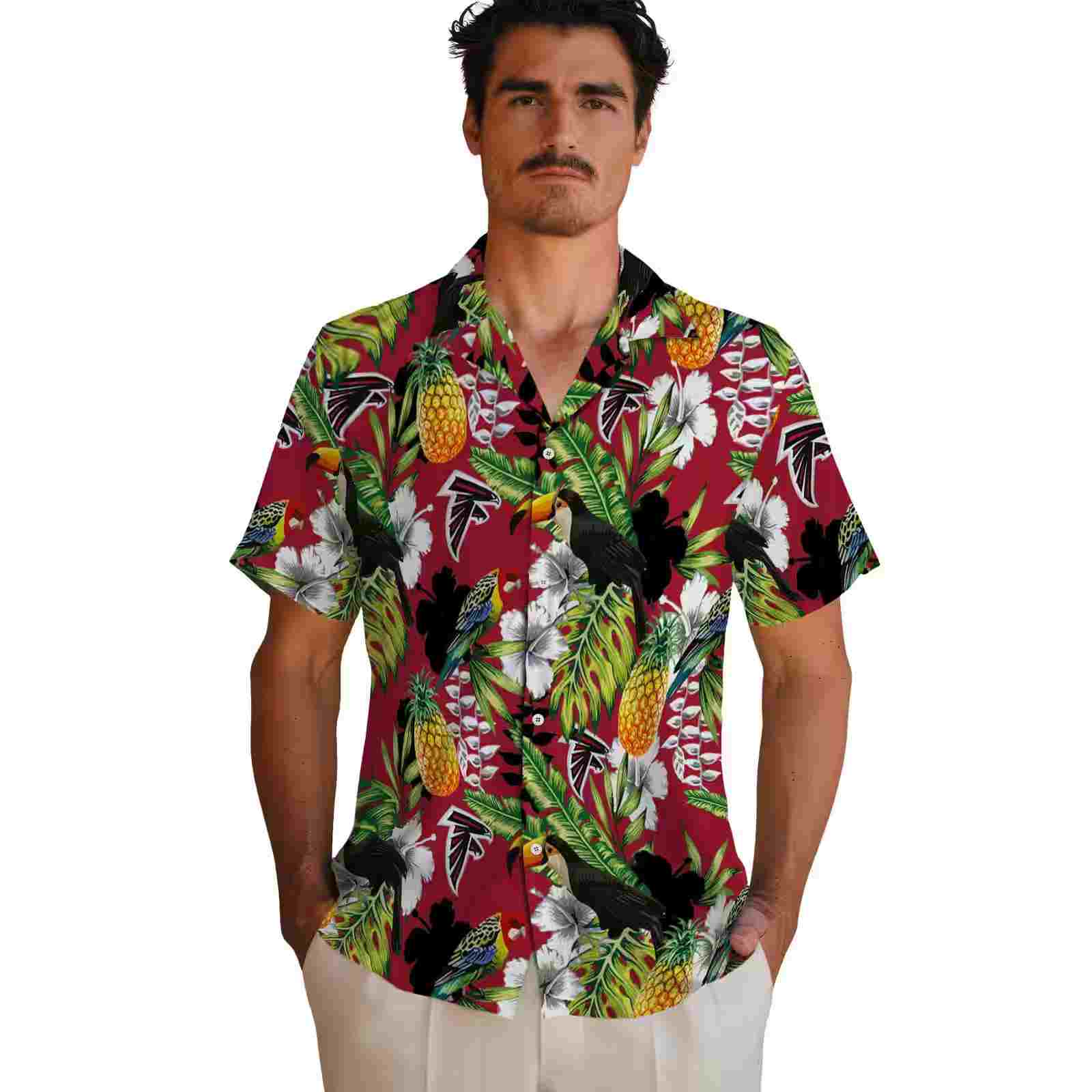 custom atlanta falcons tropical toucan red green hawaiian shirt fashion forward