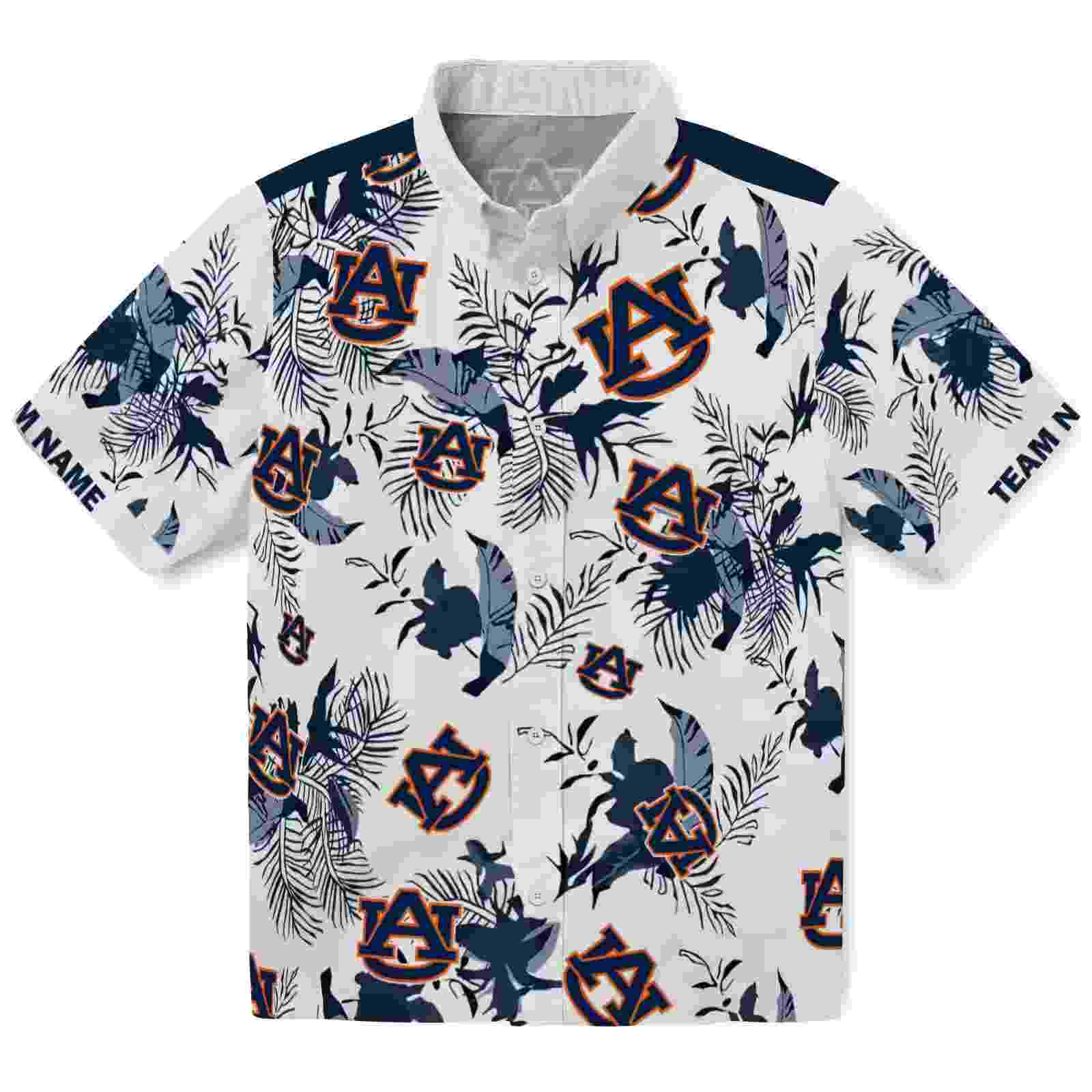 custom auburn tigers botanical theme navy blue white hawaiian shirt best selling