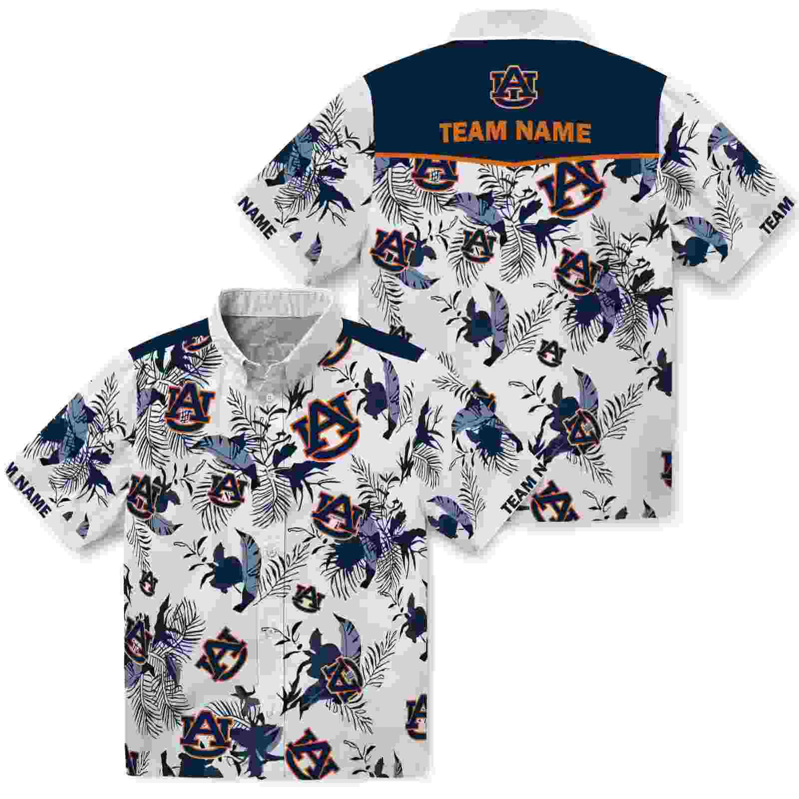 custom auburn tigers botanical theme navy blue white hawaiian shirt high quality