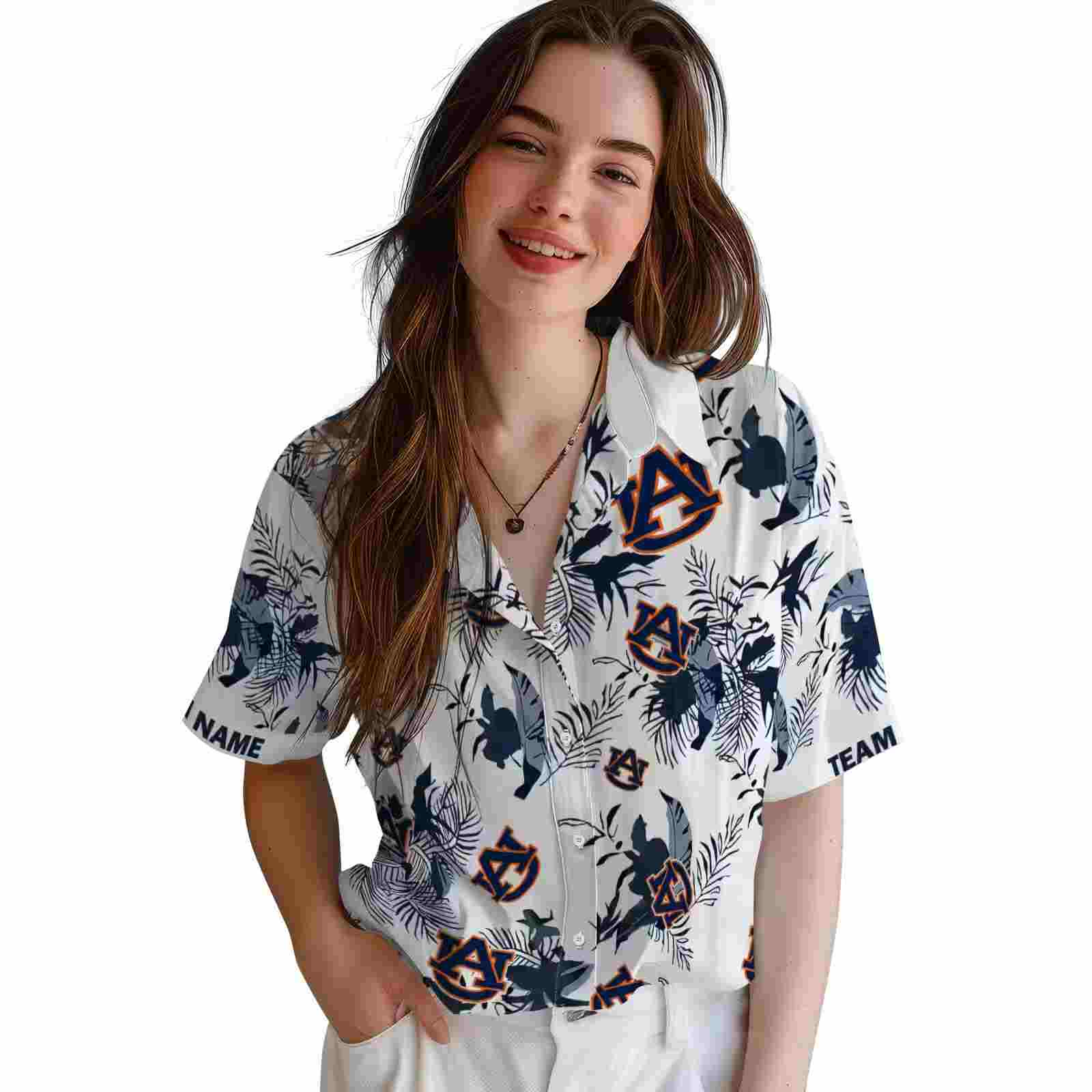 custom auburn tigers botanical theme navy blue white hawaiian shirt latest model