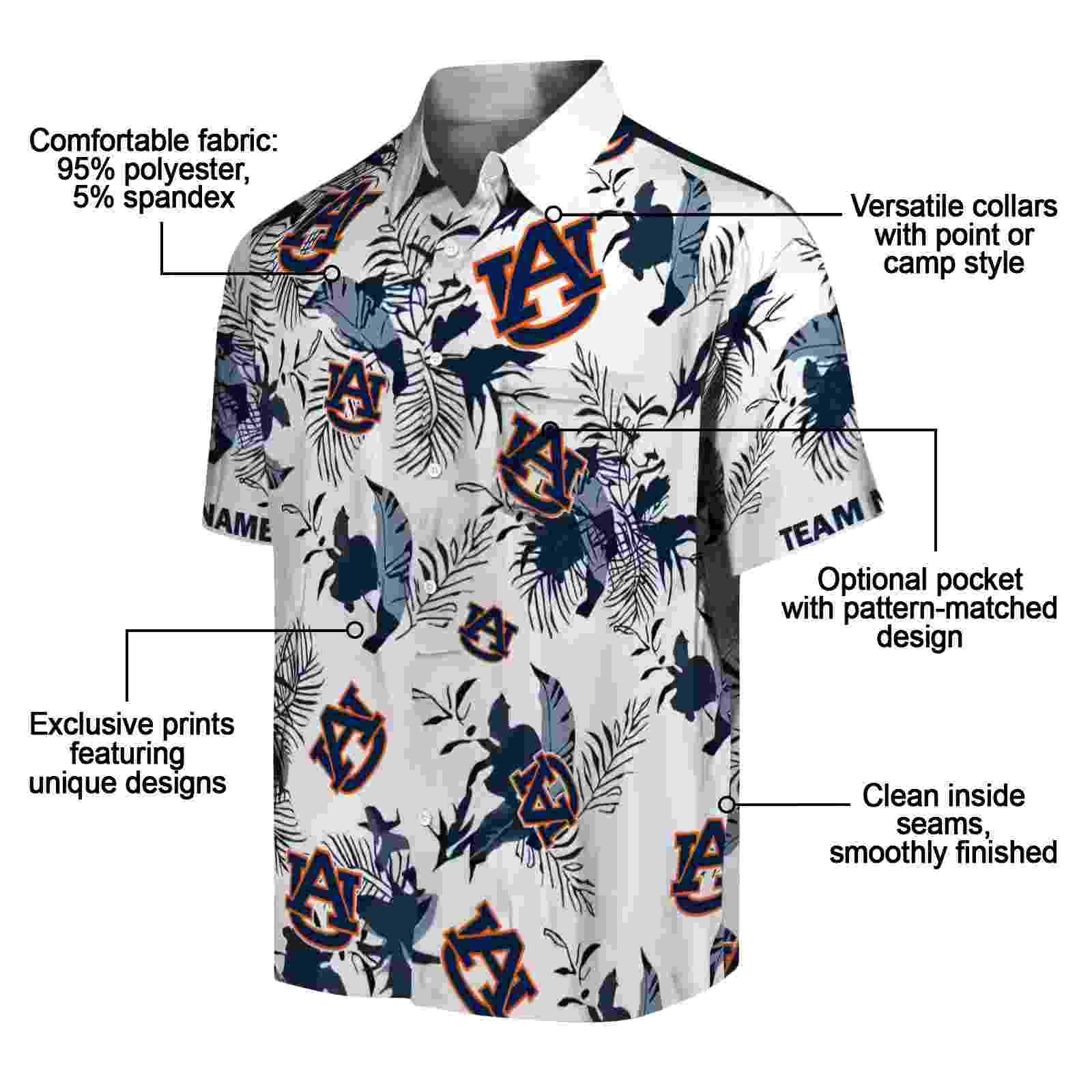 custom auburn tigers botanical theme navy blue white hawaiian shirt new arrival