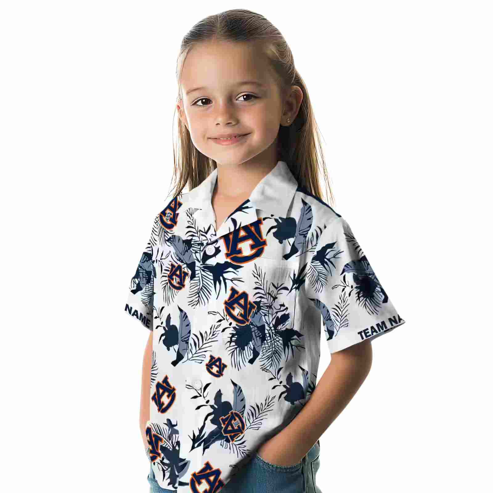 custom auburn tigers botanical theme navy blue white hawaiian shirt premium grade