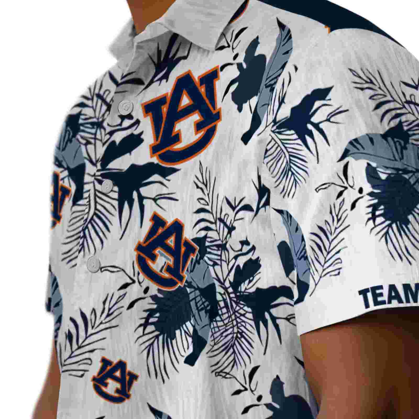 custom auburn tigers botanical theme navy blue white hawaiian shirt trendy