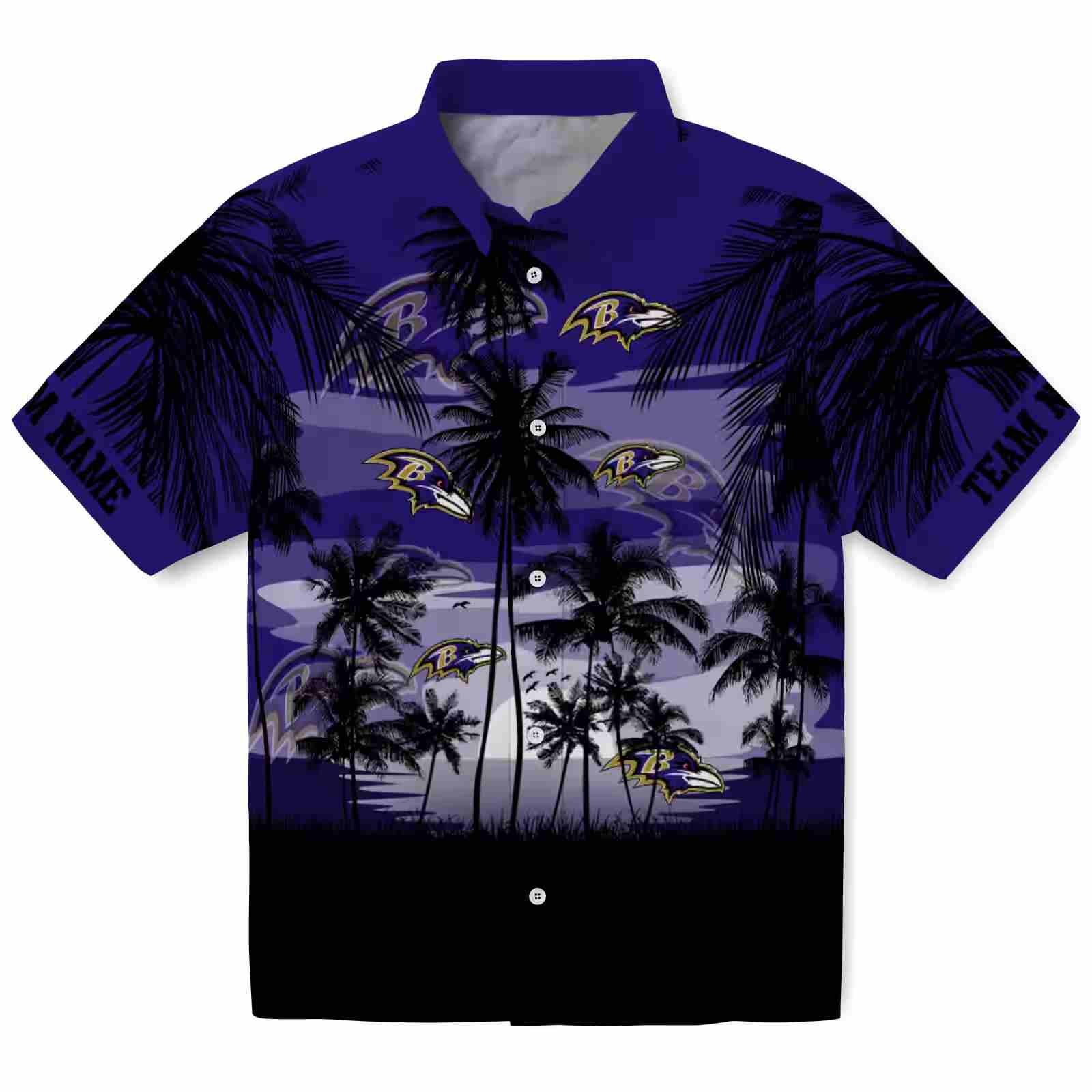 custom baltimore ravens sunset scene purple black hawaiian shirt best selling