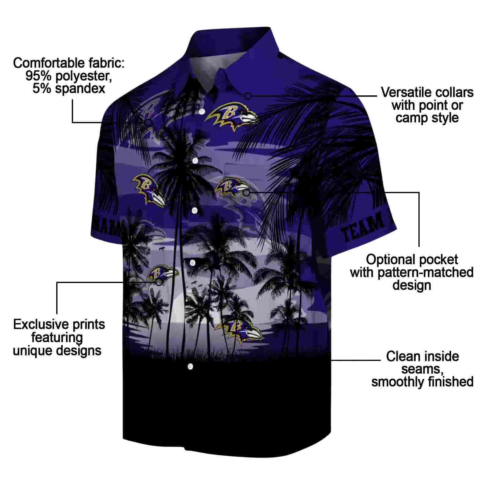 custom baltimore ravens sunset scene purple black hawaiian shirt new arrival