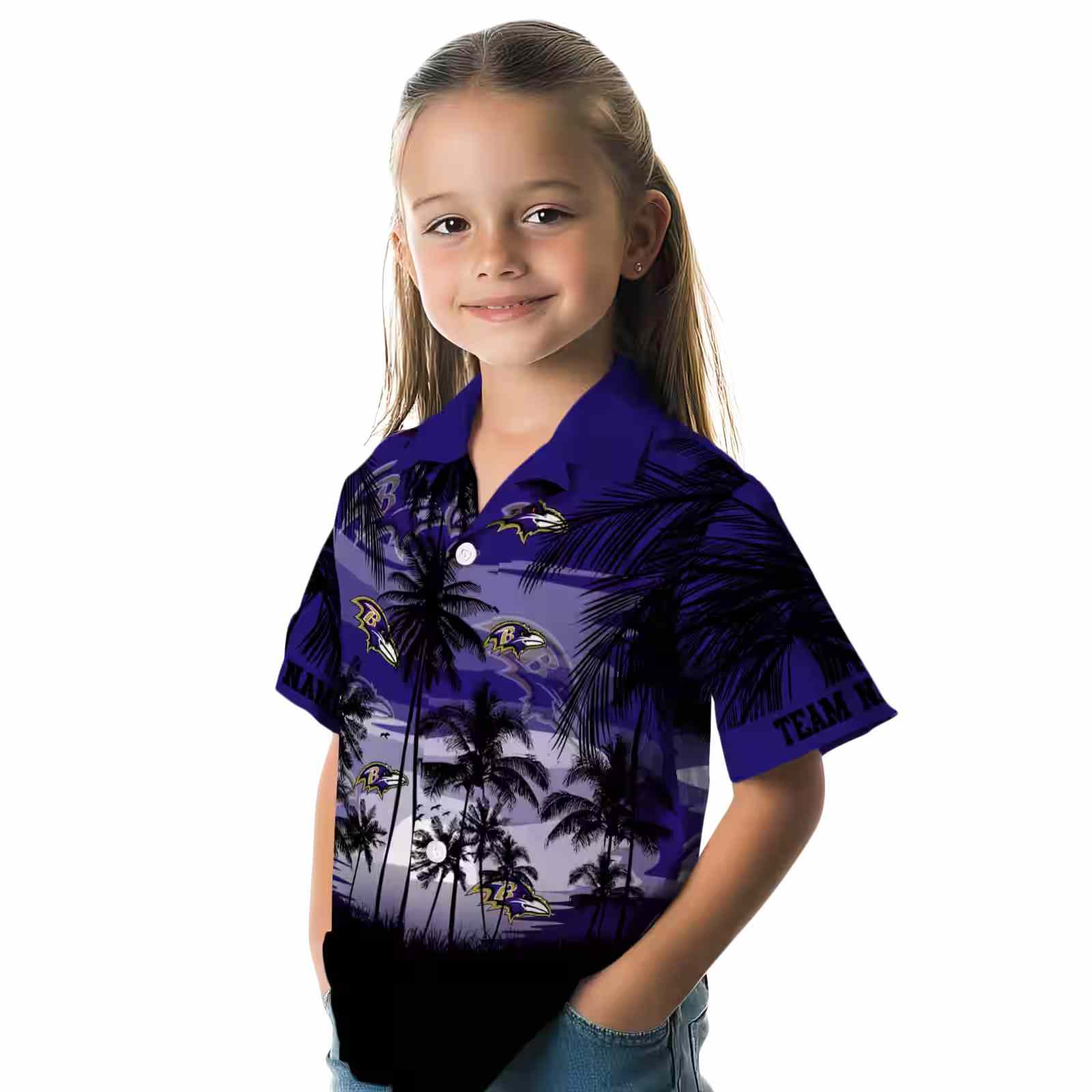 custom baltimore ravens sunset scene purple black hawaiian shirt premium grade