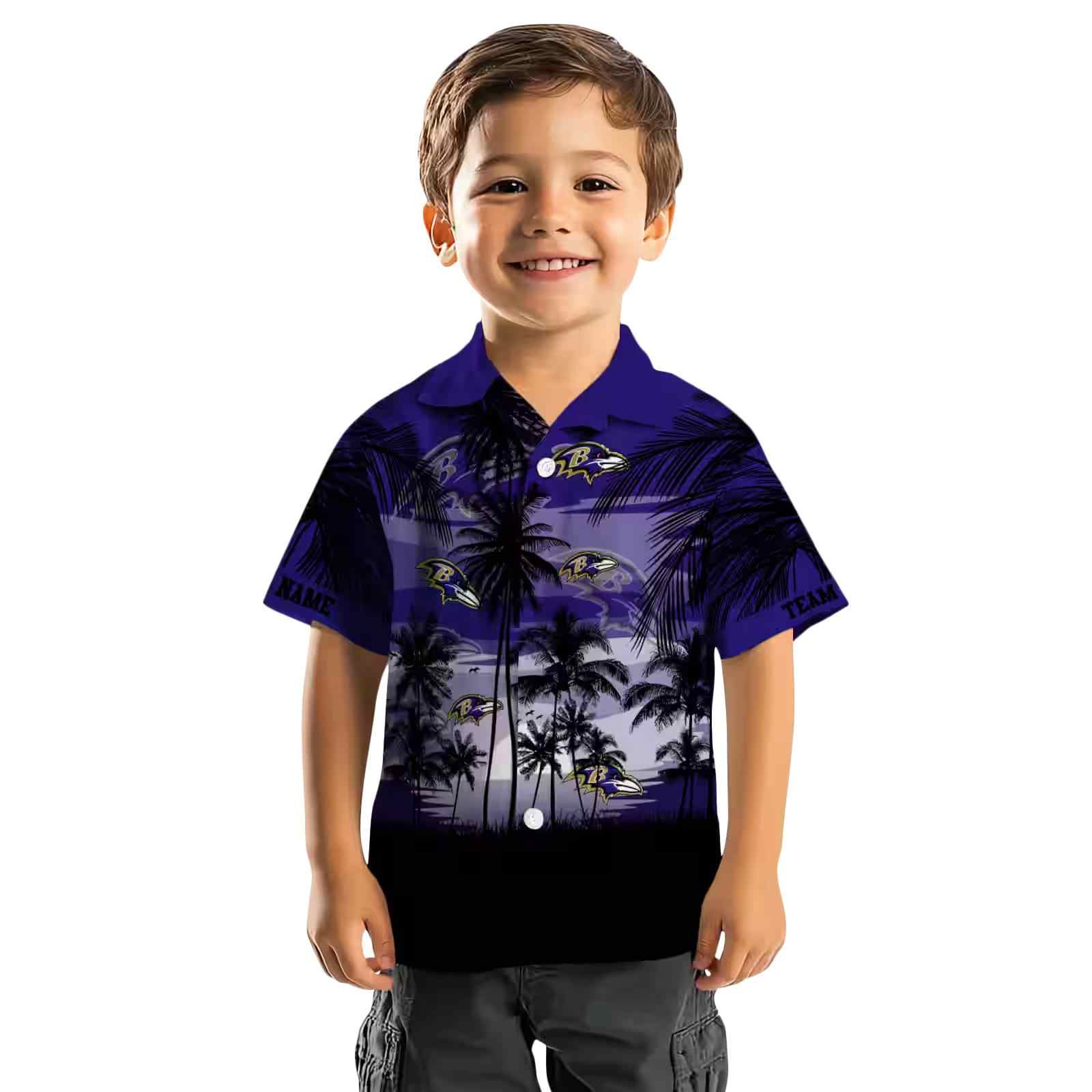 custom baltimore ravens sunset scene purple black hawaiian shirt top rated