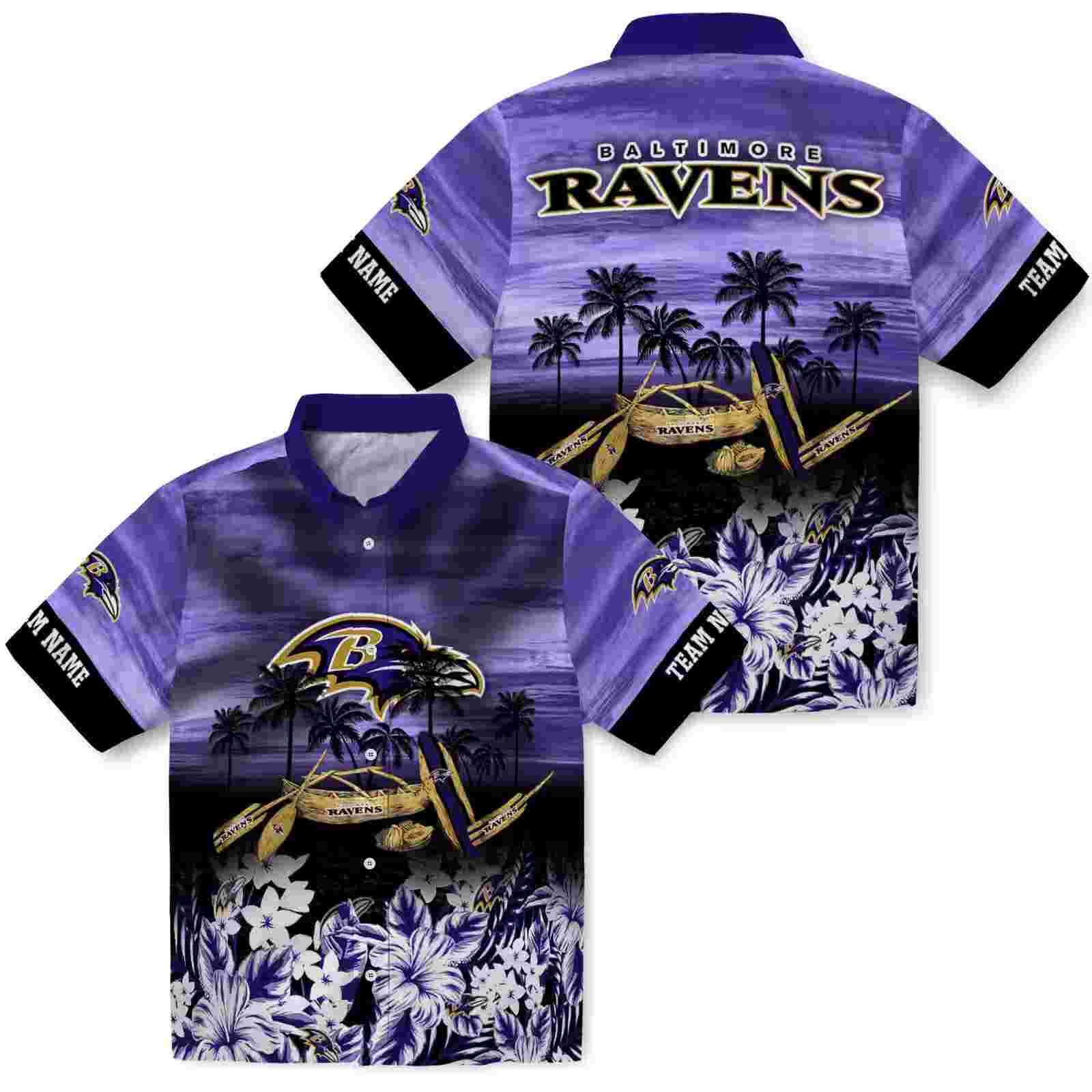 custom baltimore ravens tropical canoe purple hawaiian shirt high quality