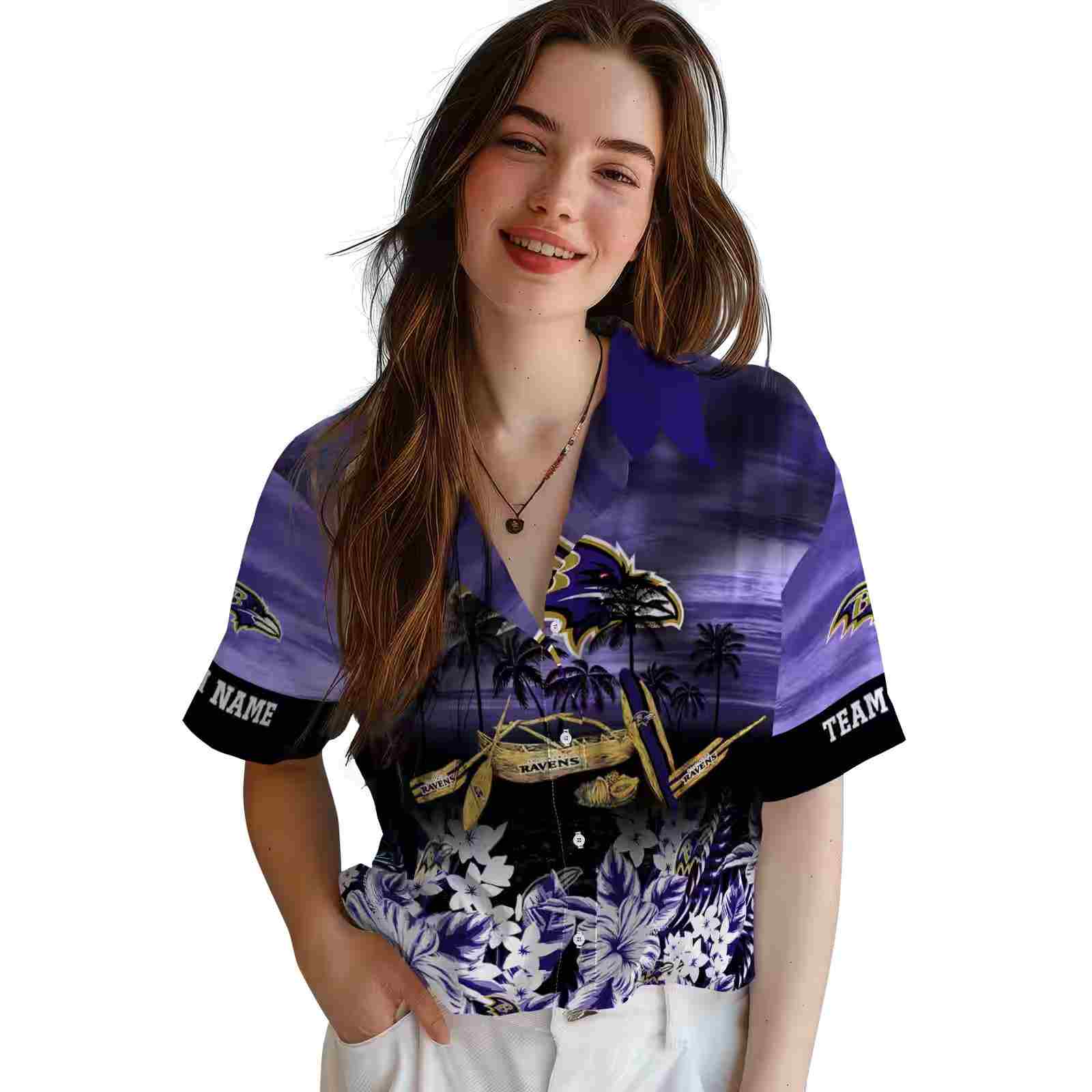 custom baltimore ravens tropical canoe purple hawaiian shirt latest model