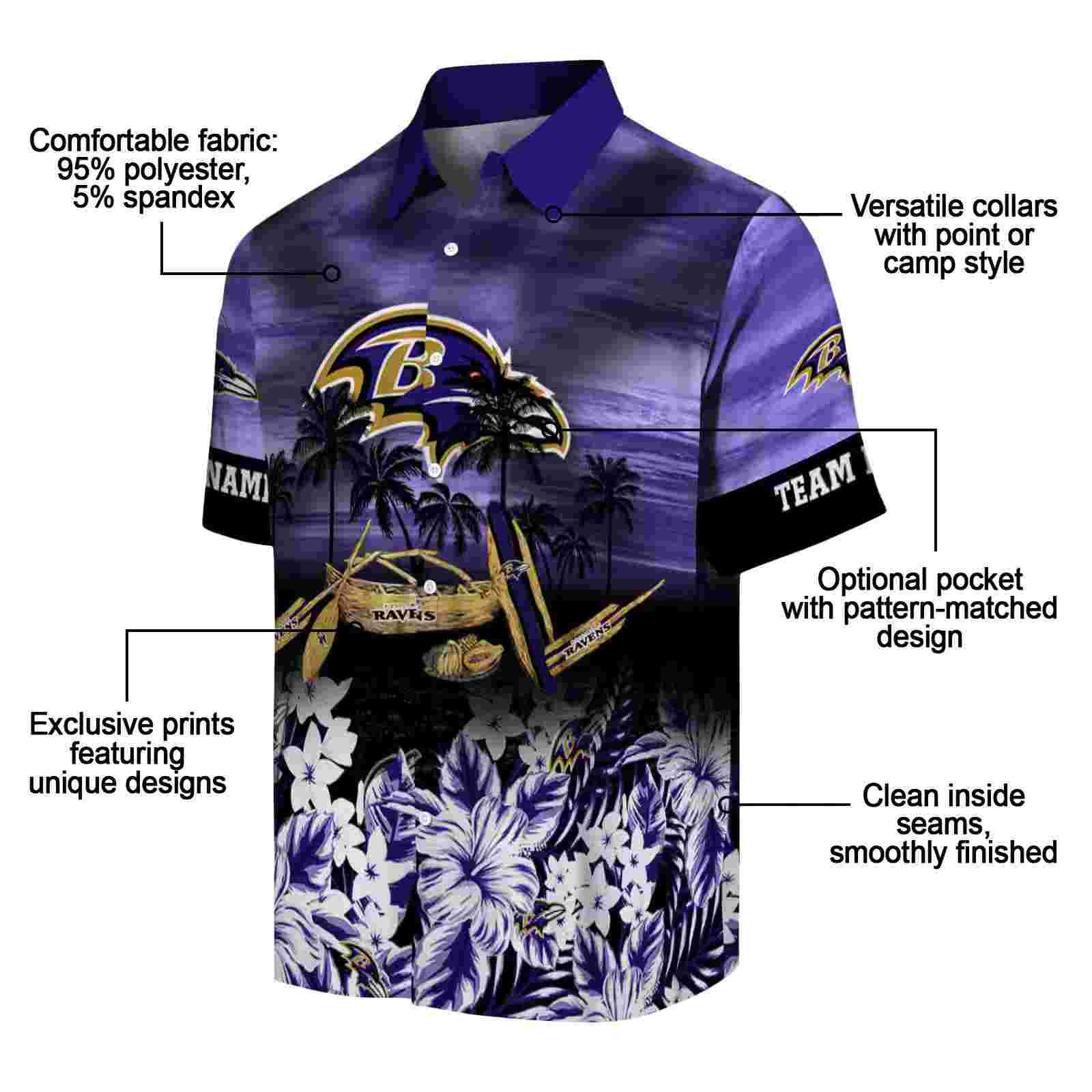 custom baltimore ravens tropical canoe purple hawaiian shirt new arrival