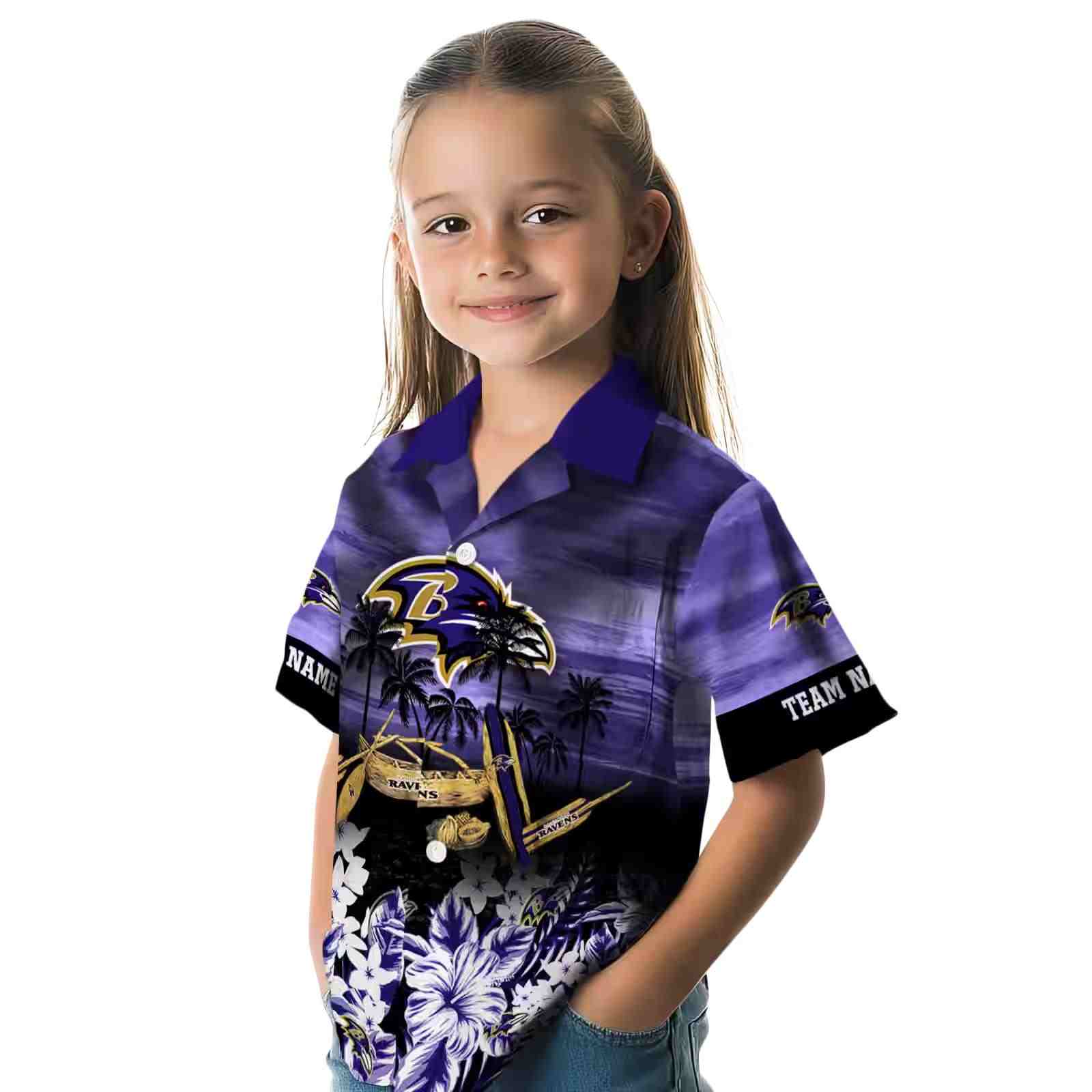 custom baltimore ravens tropical canoe purple hawaiian shirt premium grade