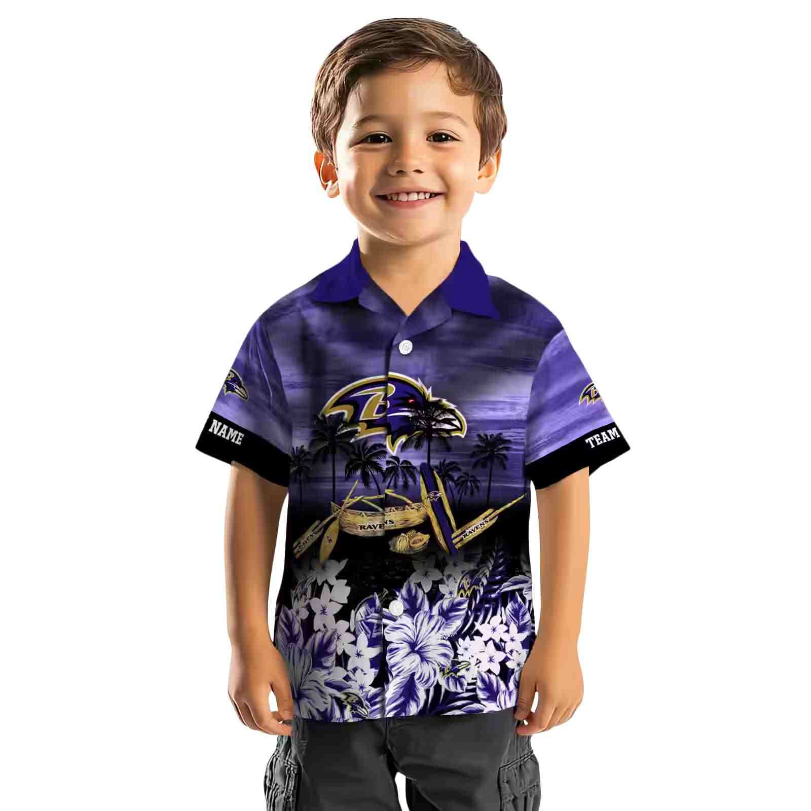 custom baltimore ravens tropical canoe purple hawaiian shirt top rated