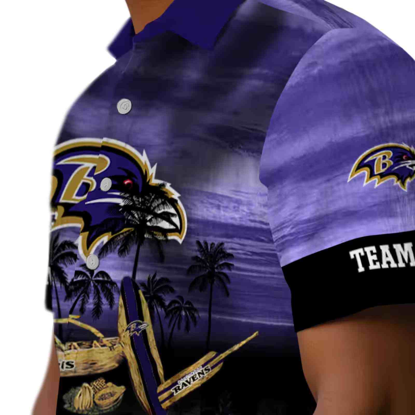 custom baltimore ravens tropical canoe purple hawaiian shirt trendy