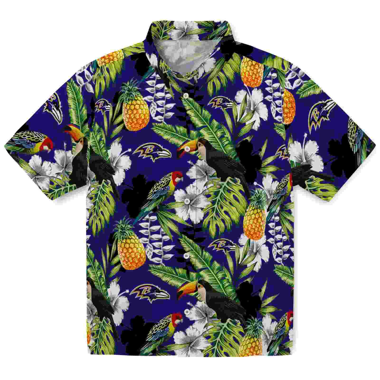 Custom Baltimore Ravens Tropical Toucan Purple Green Hawaiian Shirt