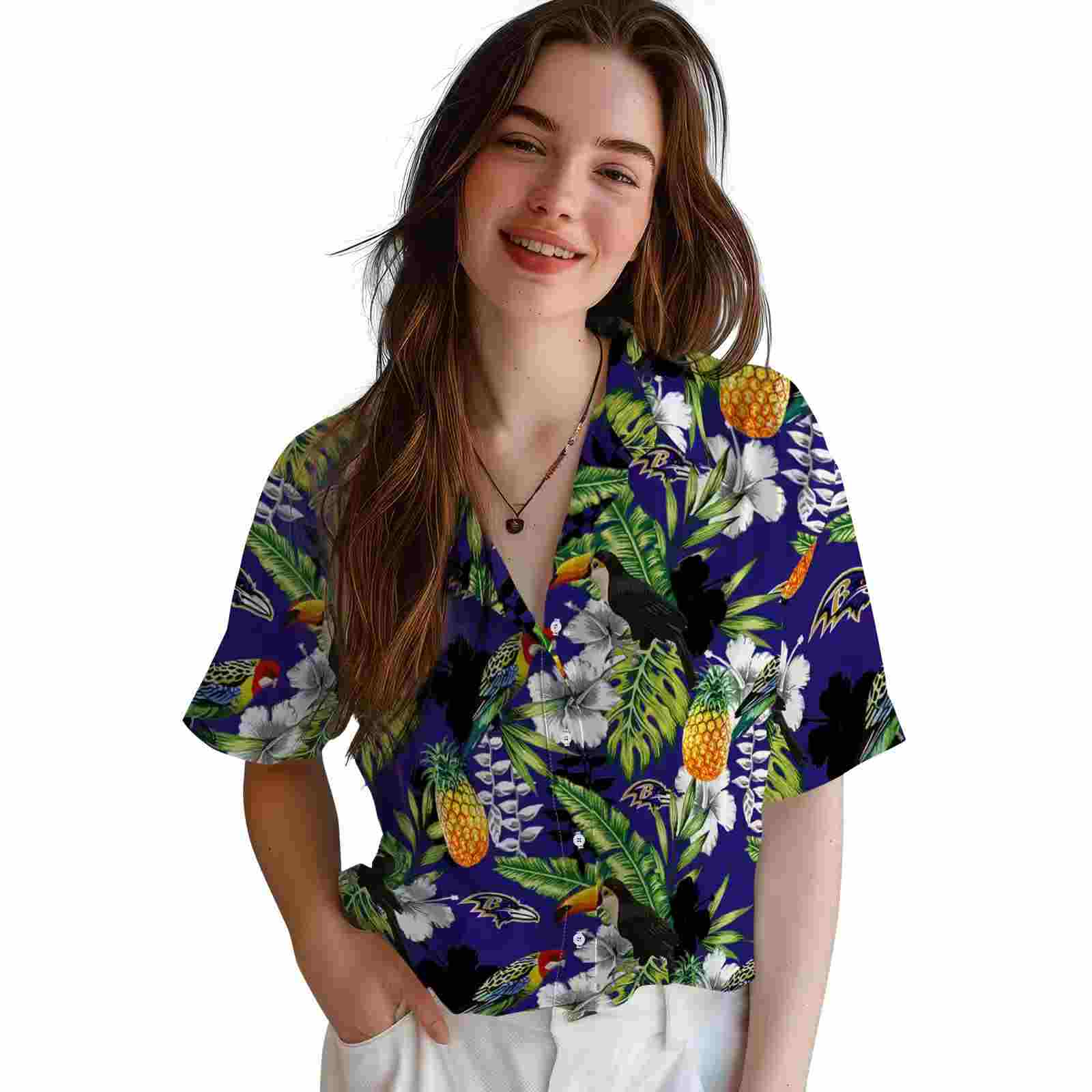 custom baltimore ravens tropical toucan purple green hawaiian shirt latest model