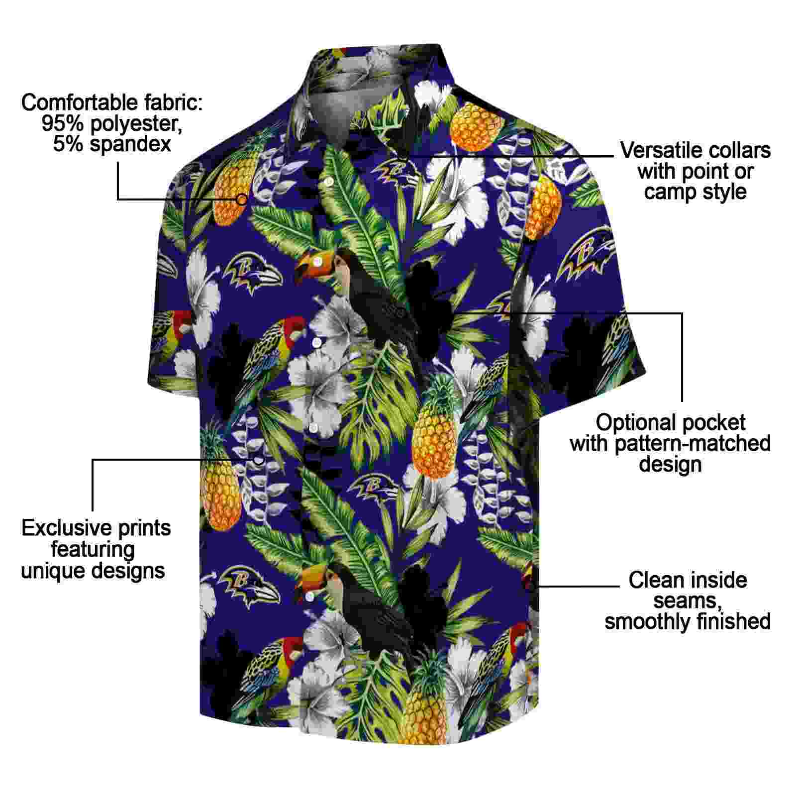 custom baltimore ravens tropical toucan purple green hawaiian shirt new arrival