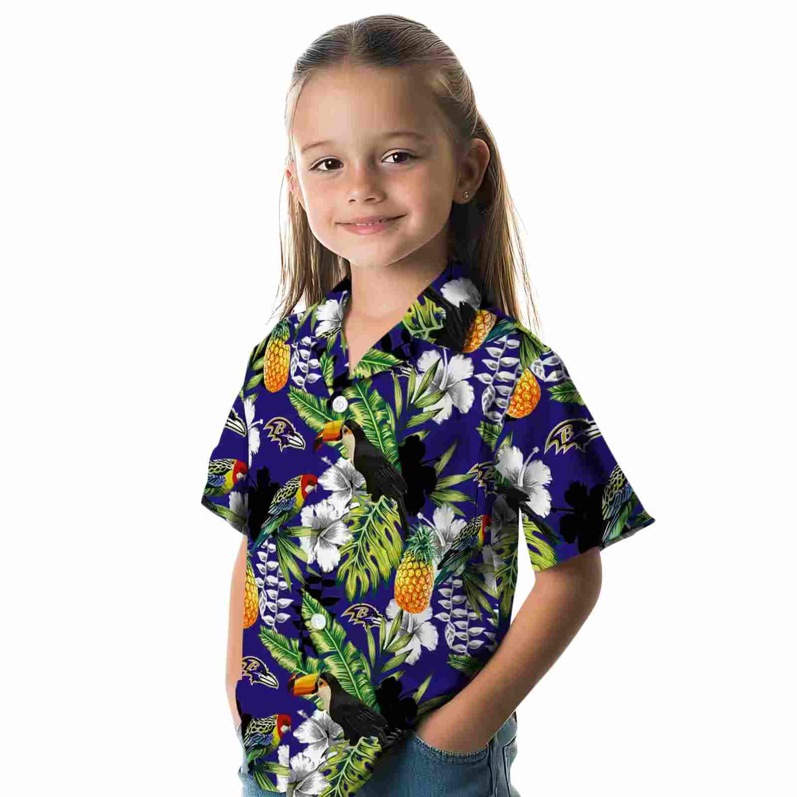 custom baltimore ravens tropical toucan purple green hawaiian shirt premium grade