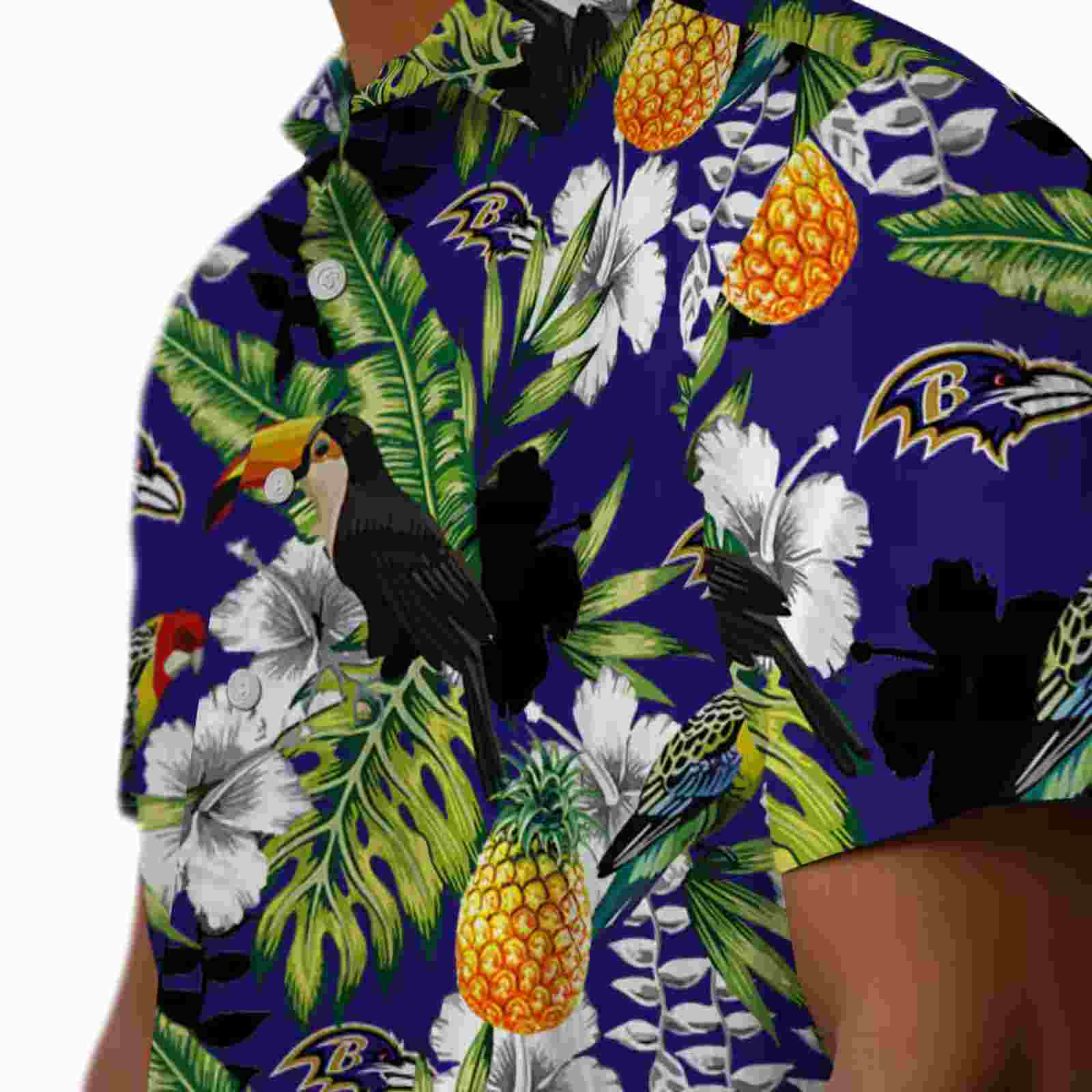 custom baltimore ravens tropical toucan purple green hawaiian shirt trendy